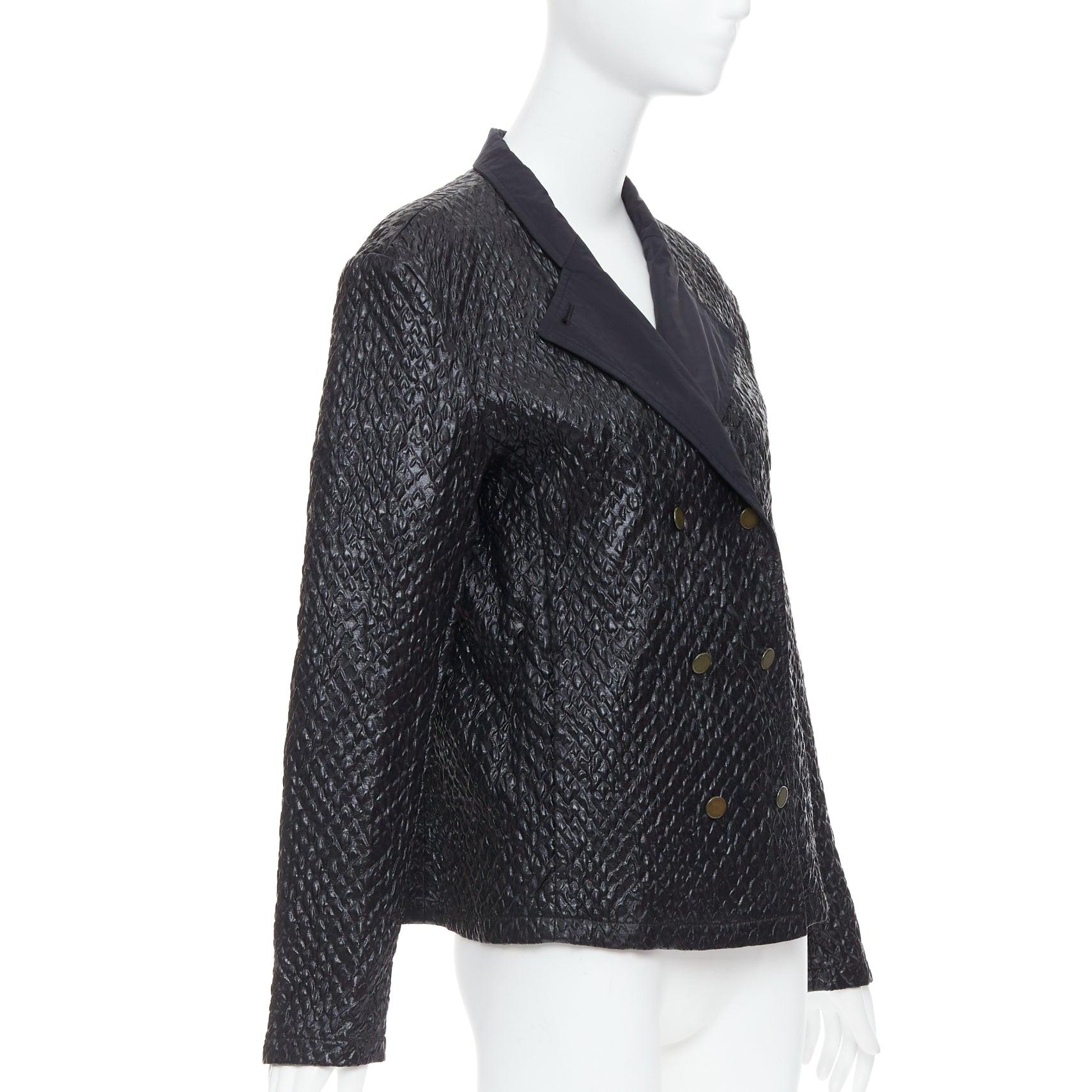 LANVIN black textured fabric double breasted cropped jacket FR42 XL In Good Condition For Sale In Hong Kong, NT