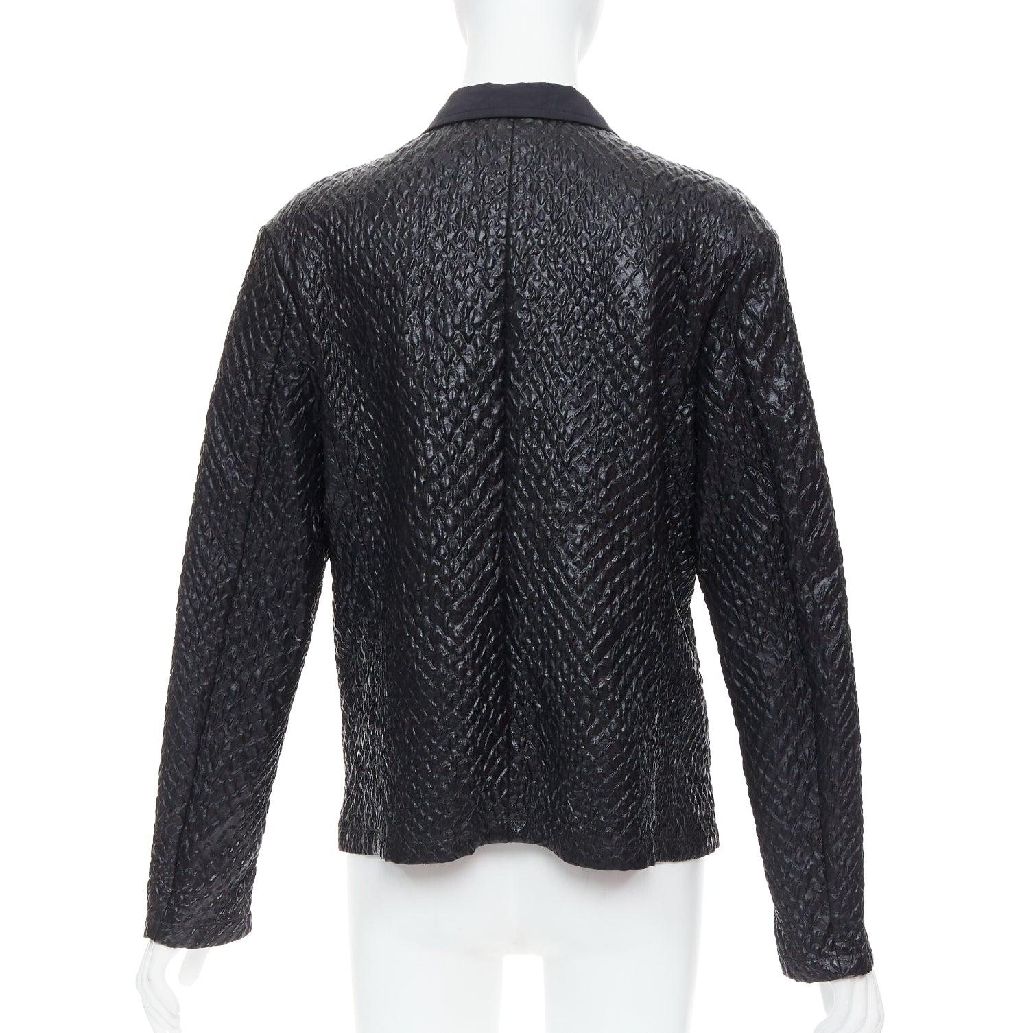 LANVIN black textured fabric double breasted cropped jacket FR42 XL For Sale 1