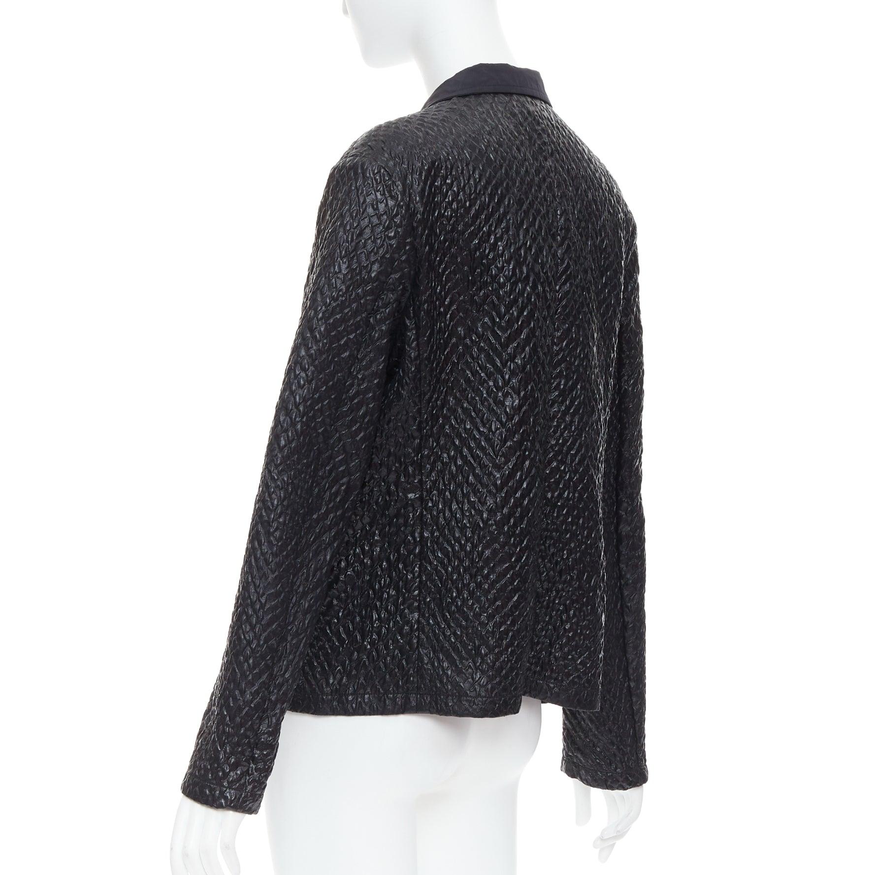 LANVIN black textured fabric double breasted cropped jacket FR42 XL For Sale 2