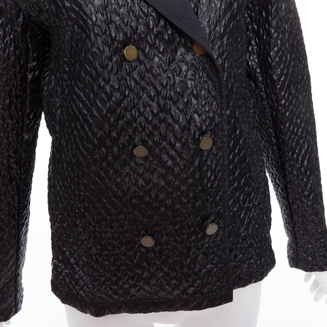 LANVIN black textured fabric double breasted cropped jacket FR42 XL For Sale 3
