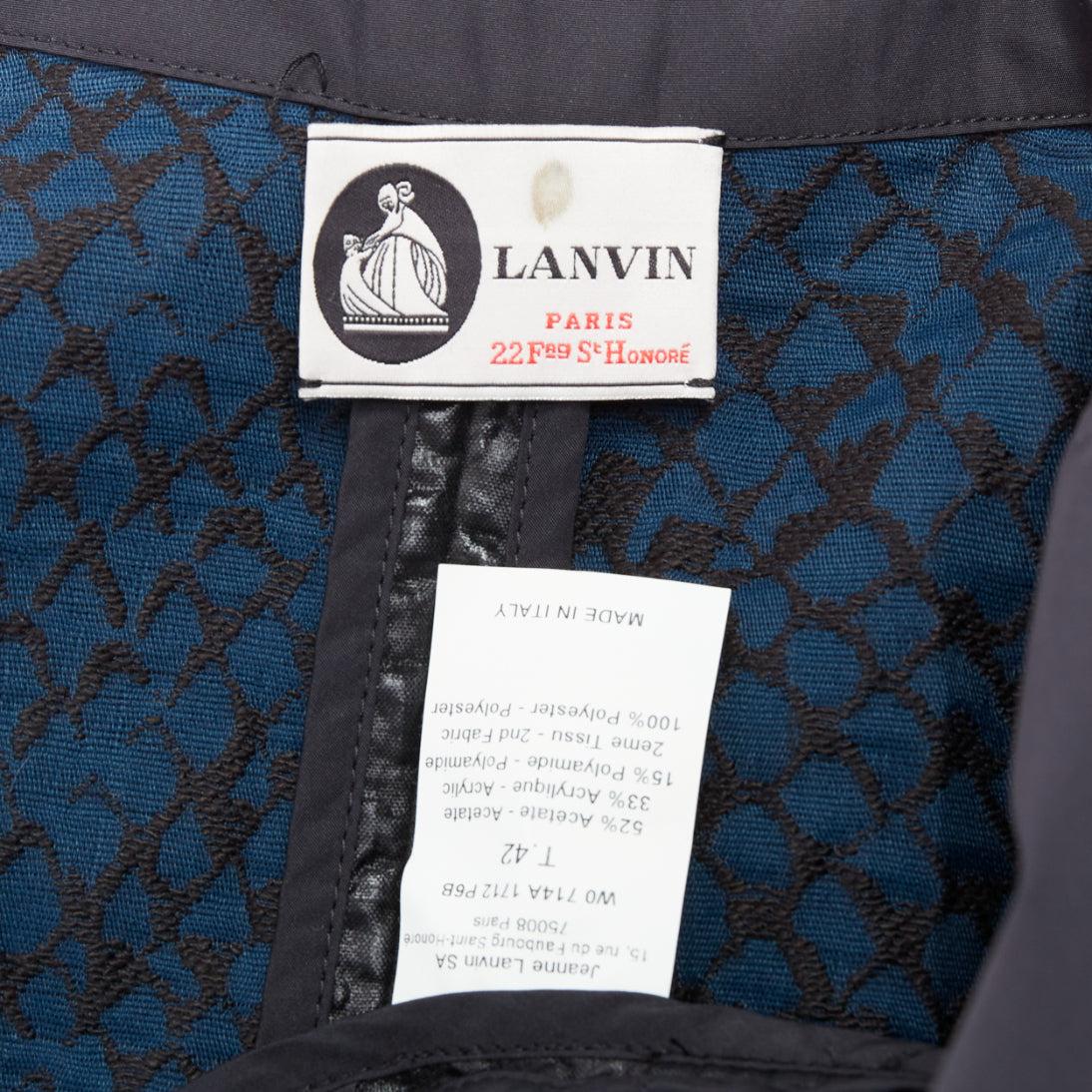 LANVIN black textured fabric double breasted cropped jacket FR42 XL For Sale 4