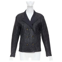 LANVIN Schwarze doppelreihige Kurzjacke aus strukturiertem Stoff FR42 XL