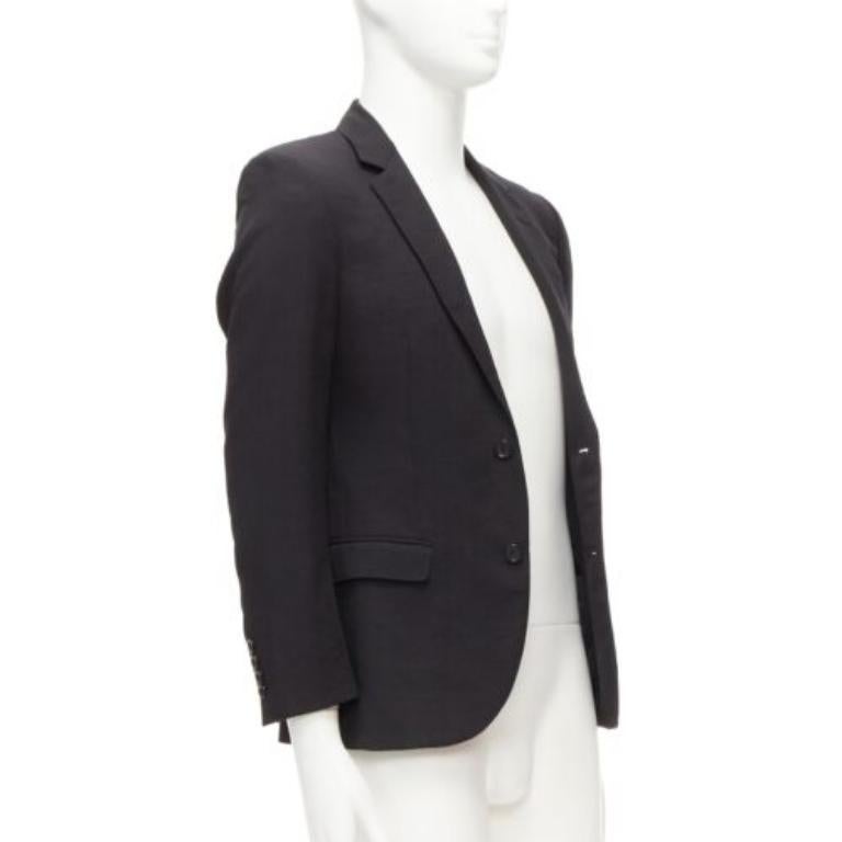 LANVIN Schwarzer, tief glänzender, einreihiger, minimalistischer Blazer mit Waffelmuster EU44 XS im Zustand „Hervorragend“ im Angebot in Hong Kong, NT