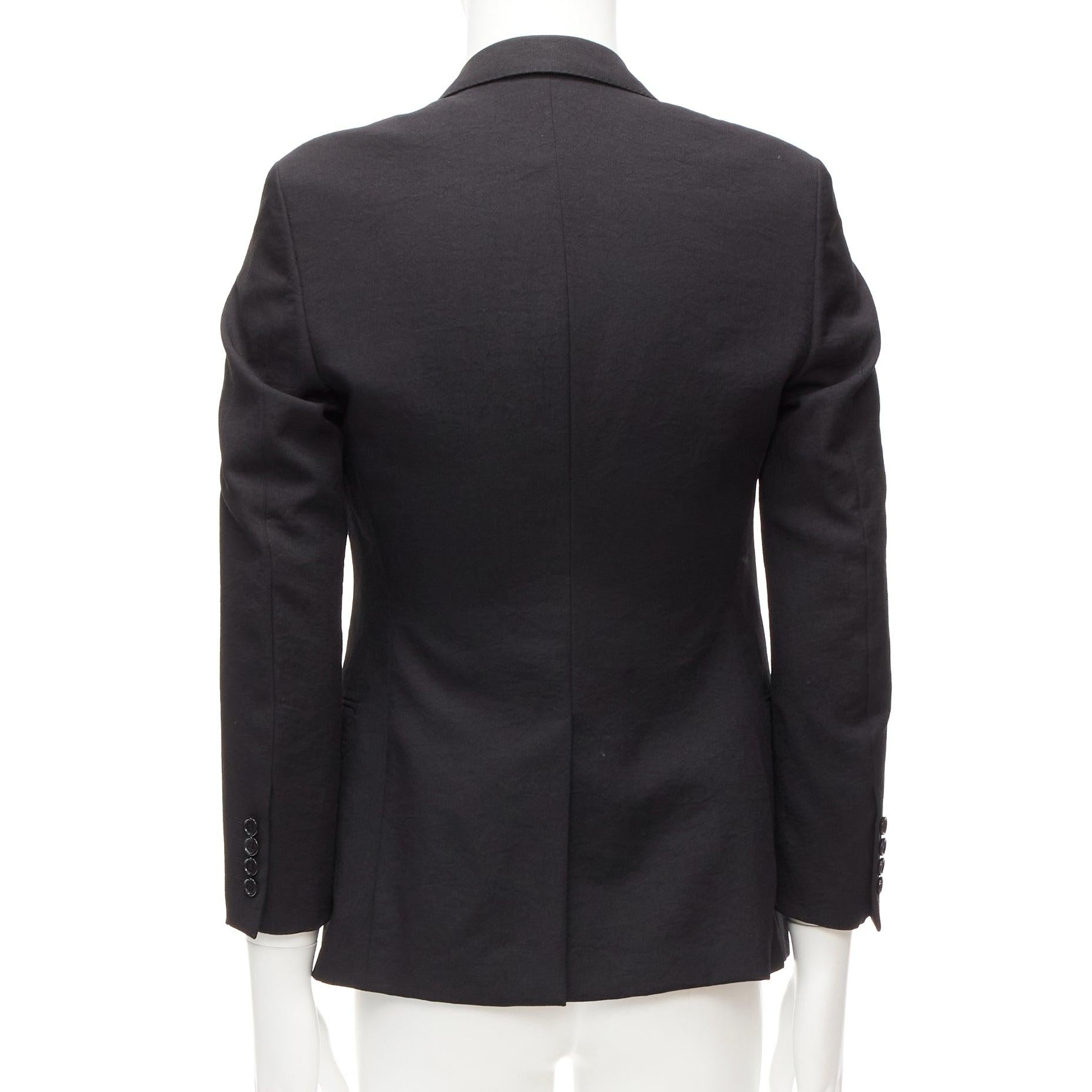 Men's LANVIN black waffle low shine single breast minimal suit blazer EU44 XS For Sale