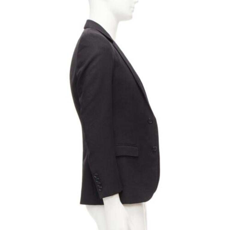 LANVIN Schwarzer, tief glänzender, einreihiger, minimalistischer Blazer mit Waffelmuster EU44 XS Herren im Angebot