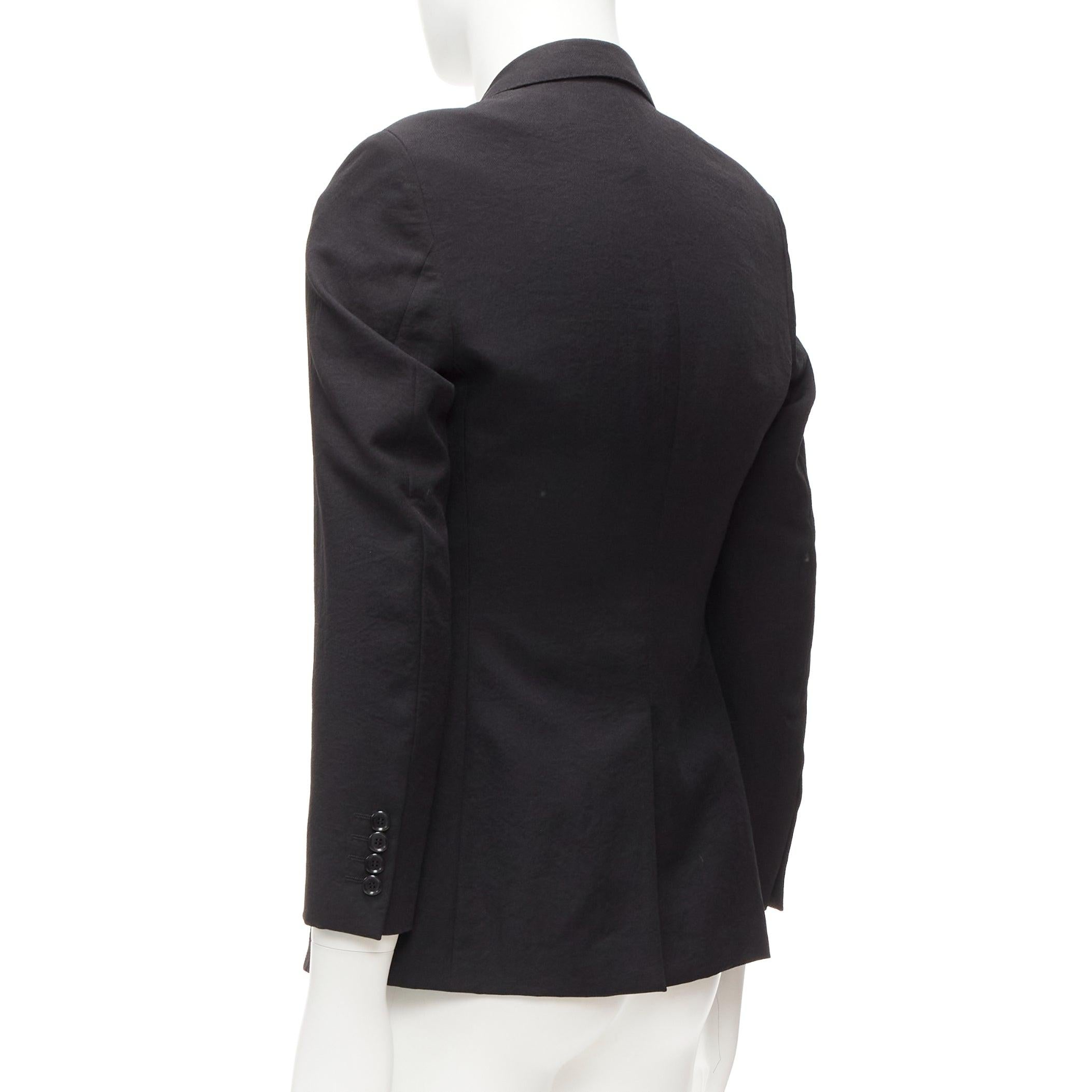 LANVIN Schwarzer, tief glänzender, einreihiger, minimalistischer Blazer mit Waffelmuster EU44 XS im Angebot 1