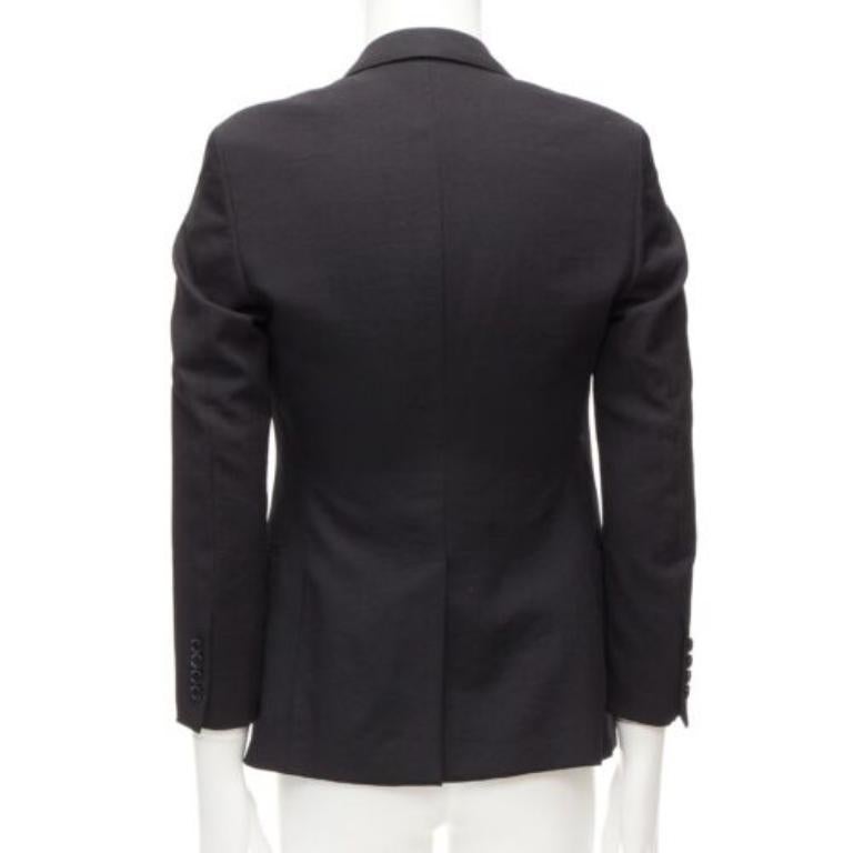 LANVIN Schwarzer, tief glänzender, einreihiger, minimalistischer Blazer mit Waffelmuster EU44 XS im Angebot 1