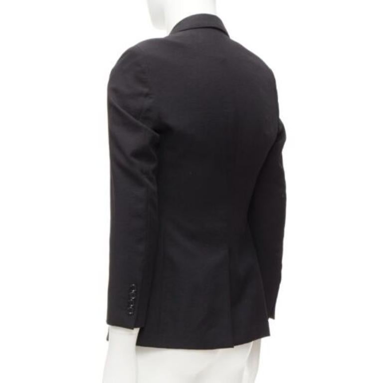 LANVIN Schwarzer, tief glänzender, einreihiger, minimalistischer Blazer mit Waffelmuster EU44 XS im Angebot 2