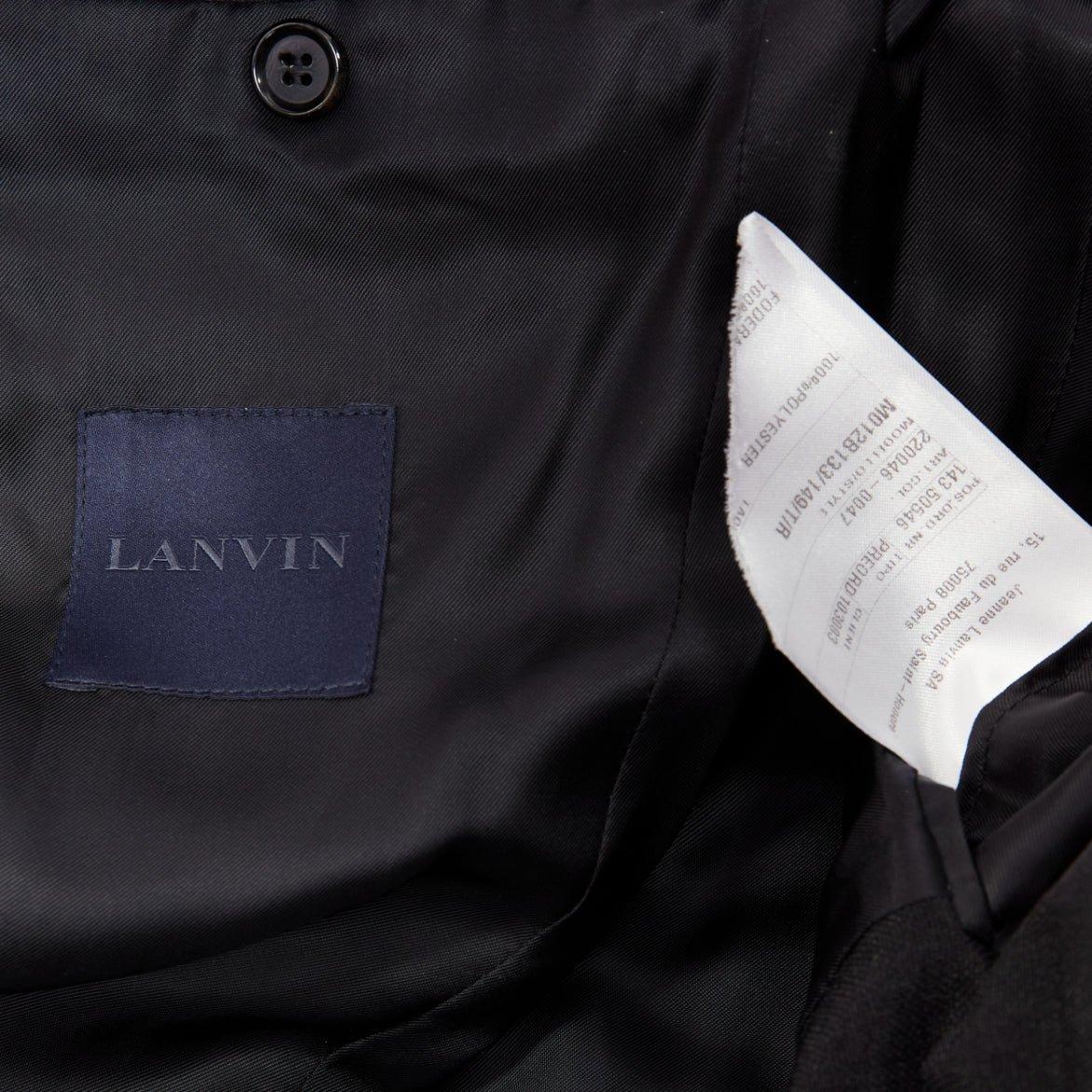 LANVIN Schwarzer, tief glänzender, einreihiger, minimalistischer Blazer mit Waffelmuster EU44 XS im Angebot 4