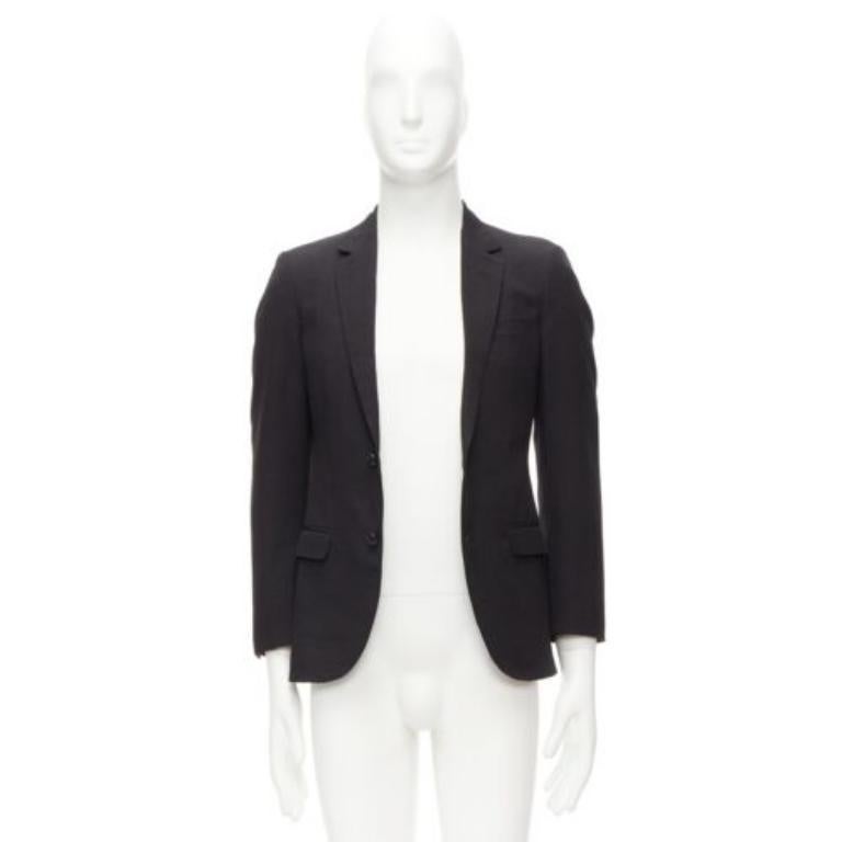 LANVIN Schwarzer, tief glänzender, einreihiger, minimalistischer Blazer mit Waffelmuster EU44 XS im Angebot 5