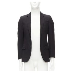 LANVIN Schwarzer, tief glänzender, einreihiger, minimalistischer Blazer mit Waffelmuster EU44 XS