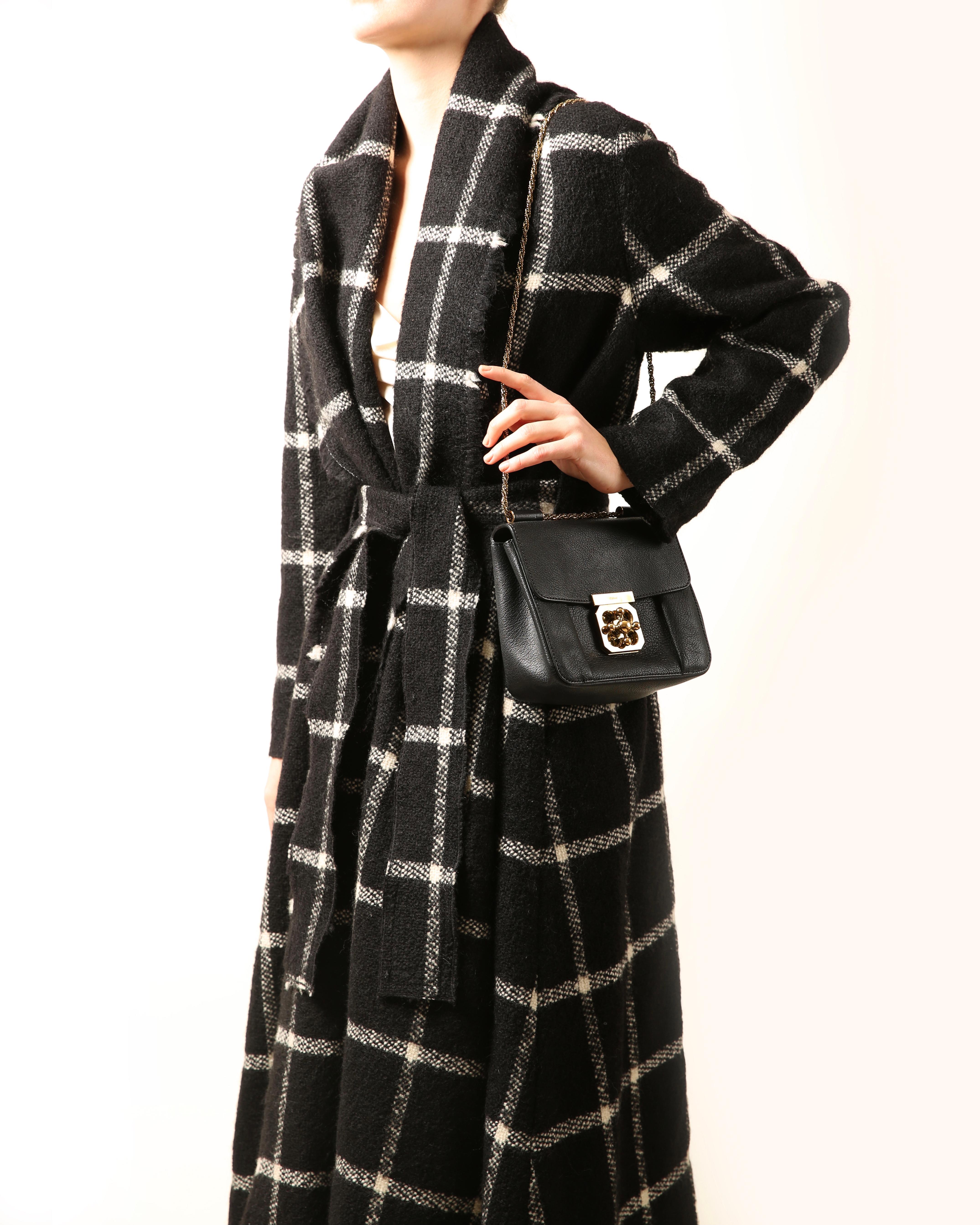 Lanvin black white oversized shawl collar check wool alpaca long midi dress coat 2