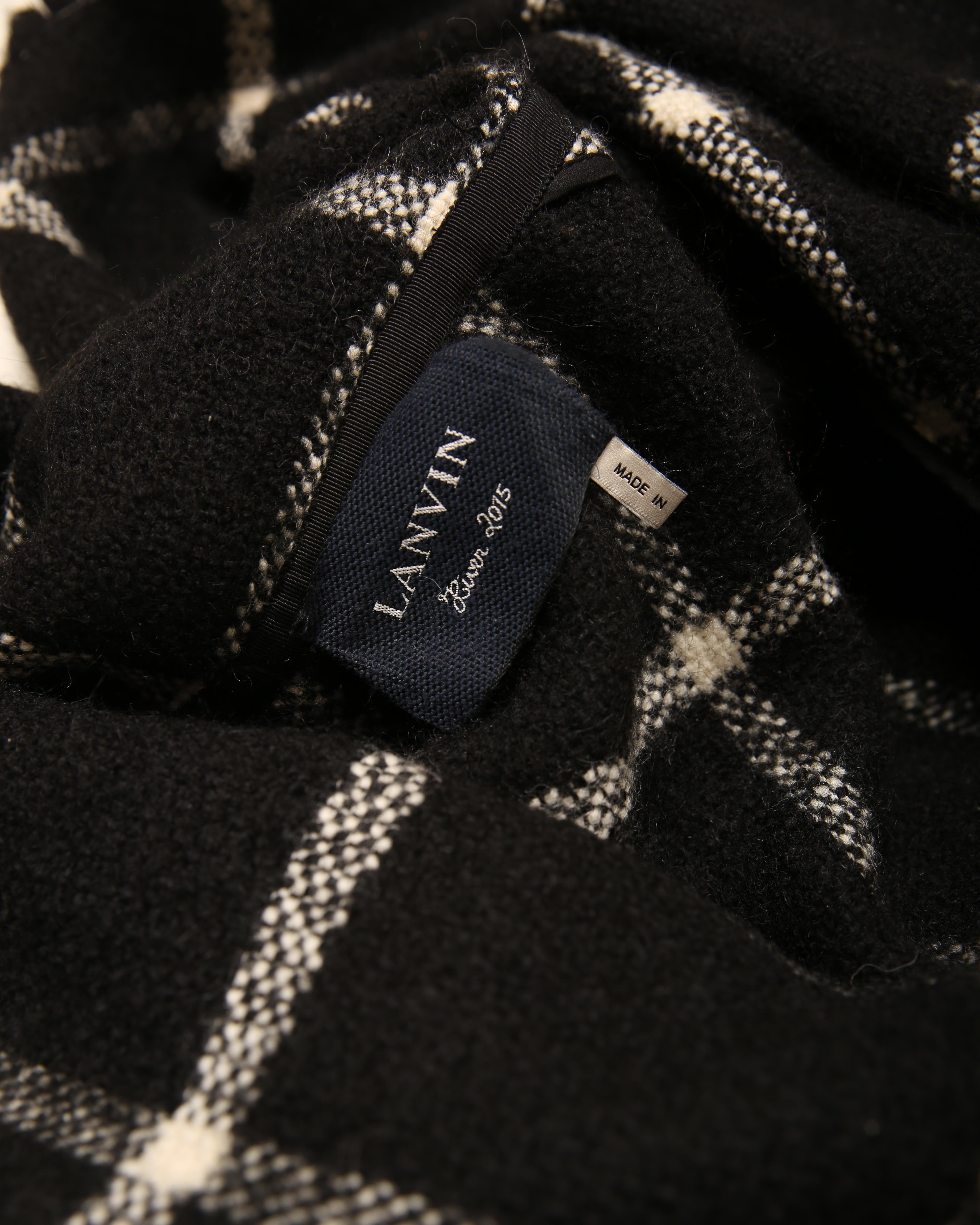 Lanvin black white oversized shawl collar check wool alpaca long midi dress coat 4