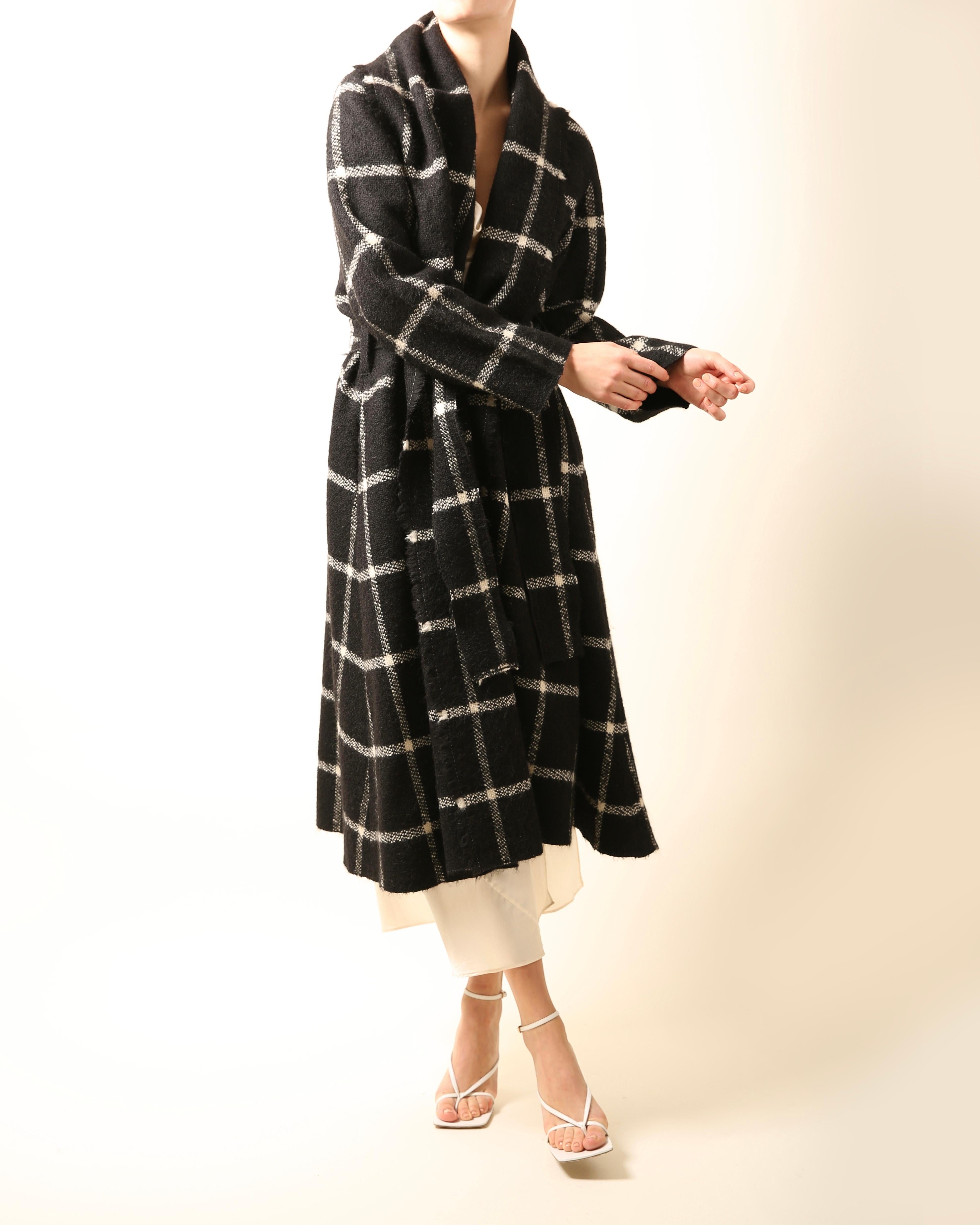 Black Lanvin black white oversized shawl collar check wool alpaca long midi dress coat