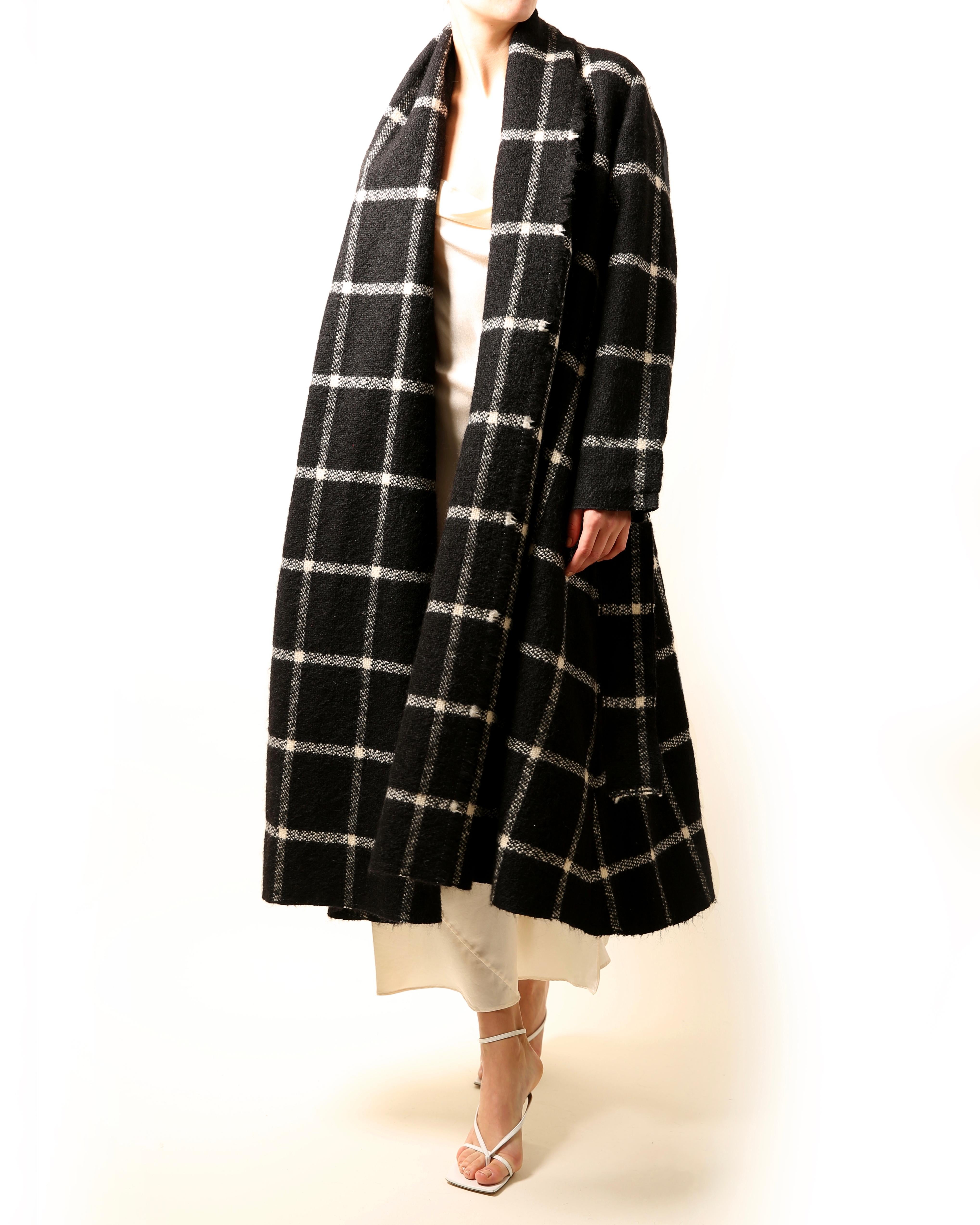 Women's or Men's Lanvin black white oversized shawl collar check wool alpaca long midi dress coat