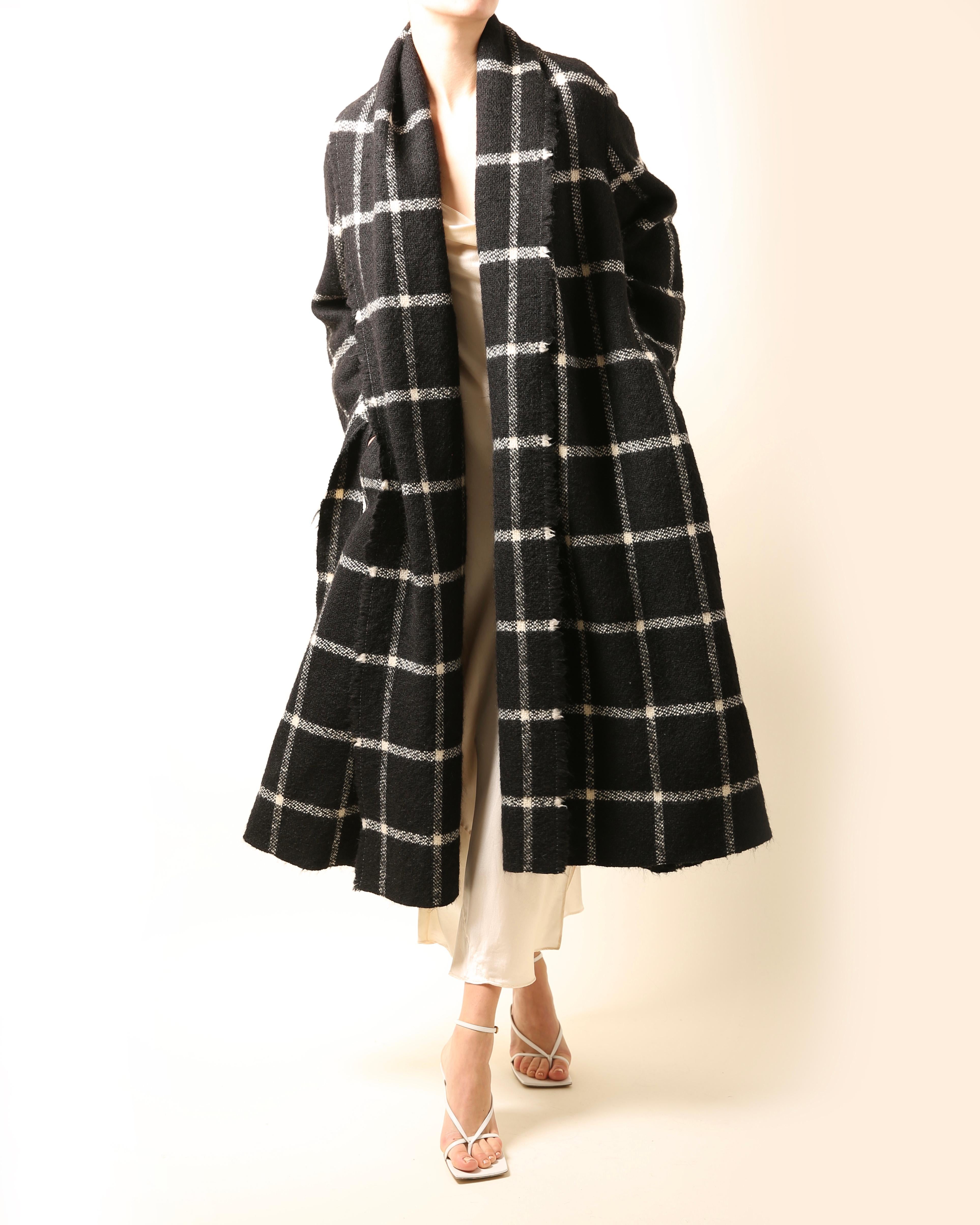 Lanvin black white oversized shawl collar check wool alpaca long midi dress coat 1