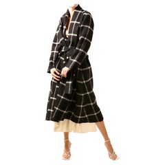 Lanvin black white oversized shawl collar check wool alpaca long midi dress coat