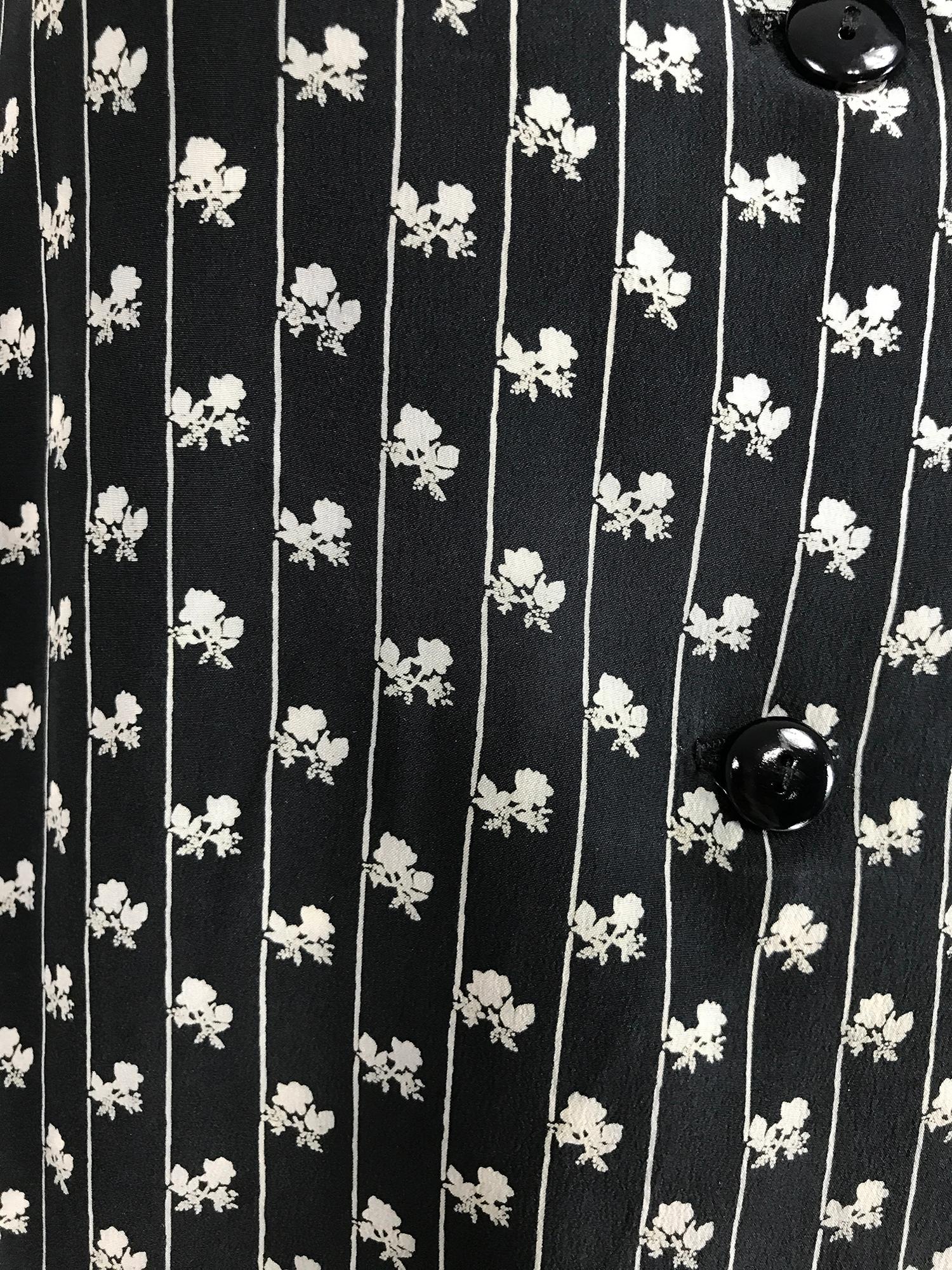 Lanvin Black & White Silk Mini Floral Print Blouse 1970s 44 6