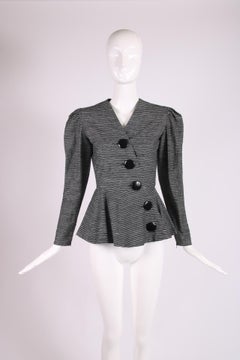 Vintage Lanvin Black & White Striped Jacket w/Peplum Waist & Asymmetric Buttons
