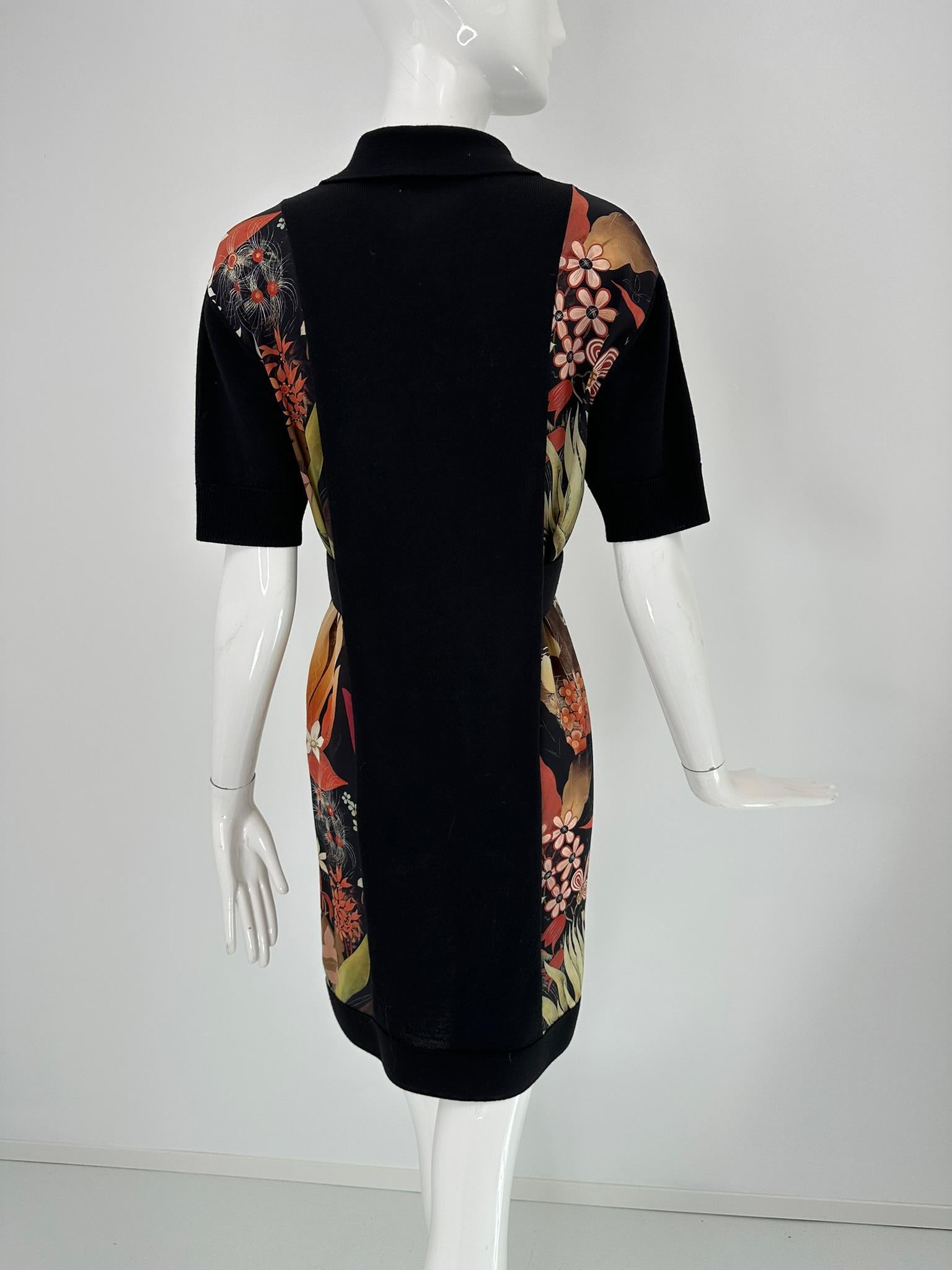 Lanvin Nero Maglia in misto lana con stampa floreale in seta Abito a maniche corte con collo a polo 4 in vendita 6