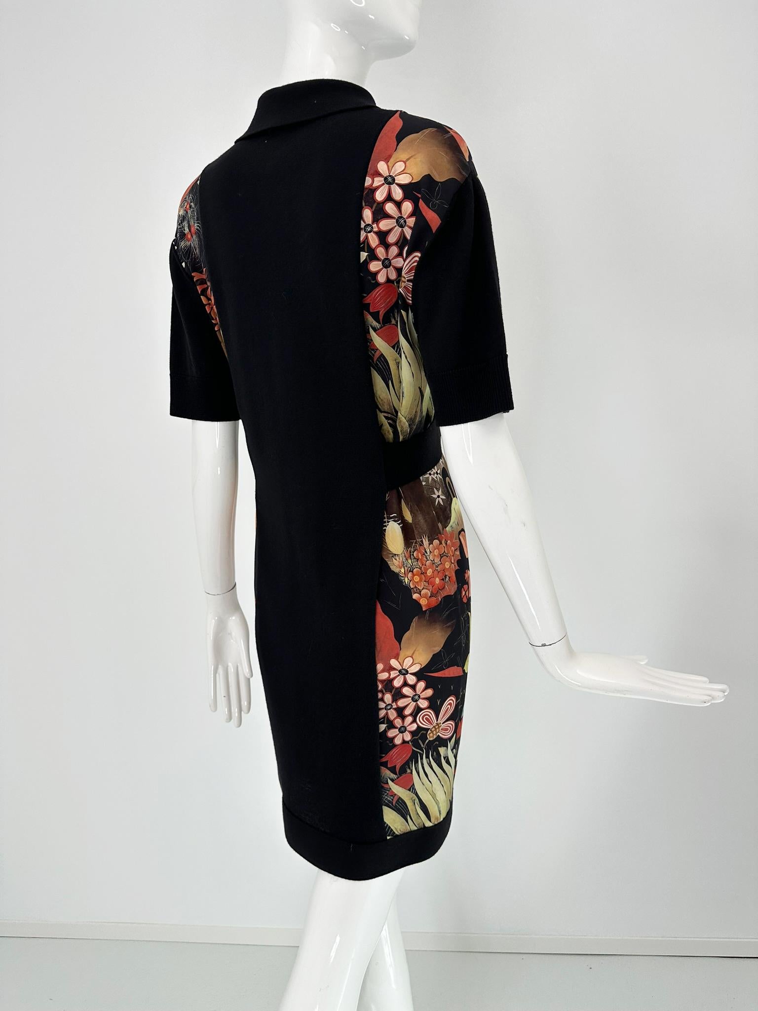 Lanvin Nero Maglia in misto lana con stampa floreale in seta Abito a maniche corte con collo a polo 4 in vendita 7