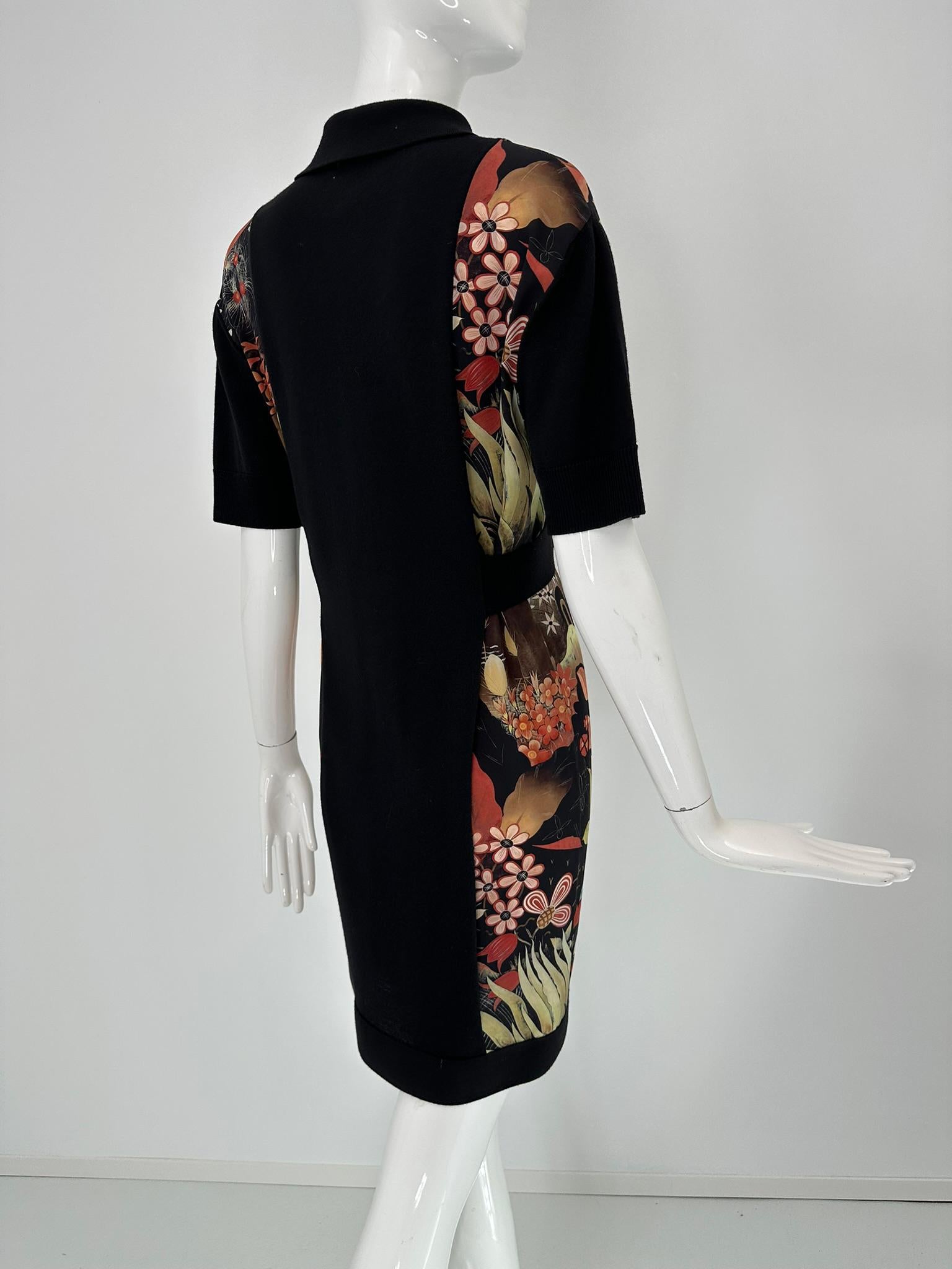 Lanvin Nero Maglia in misto lana con stampa floreale in seta Abito a maniche corte con collo a polo 4 in vendita 8