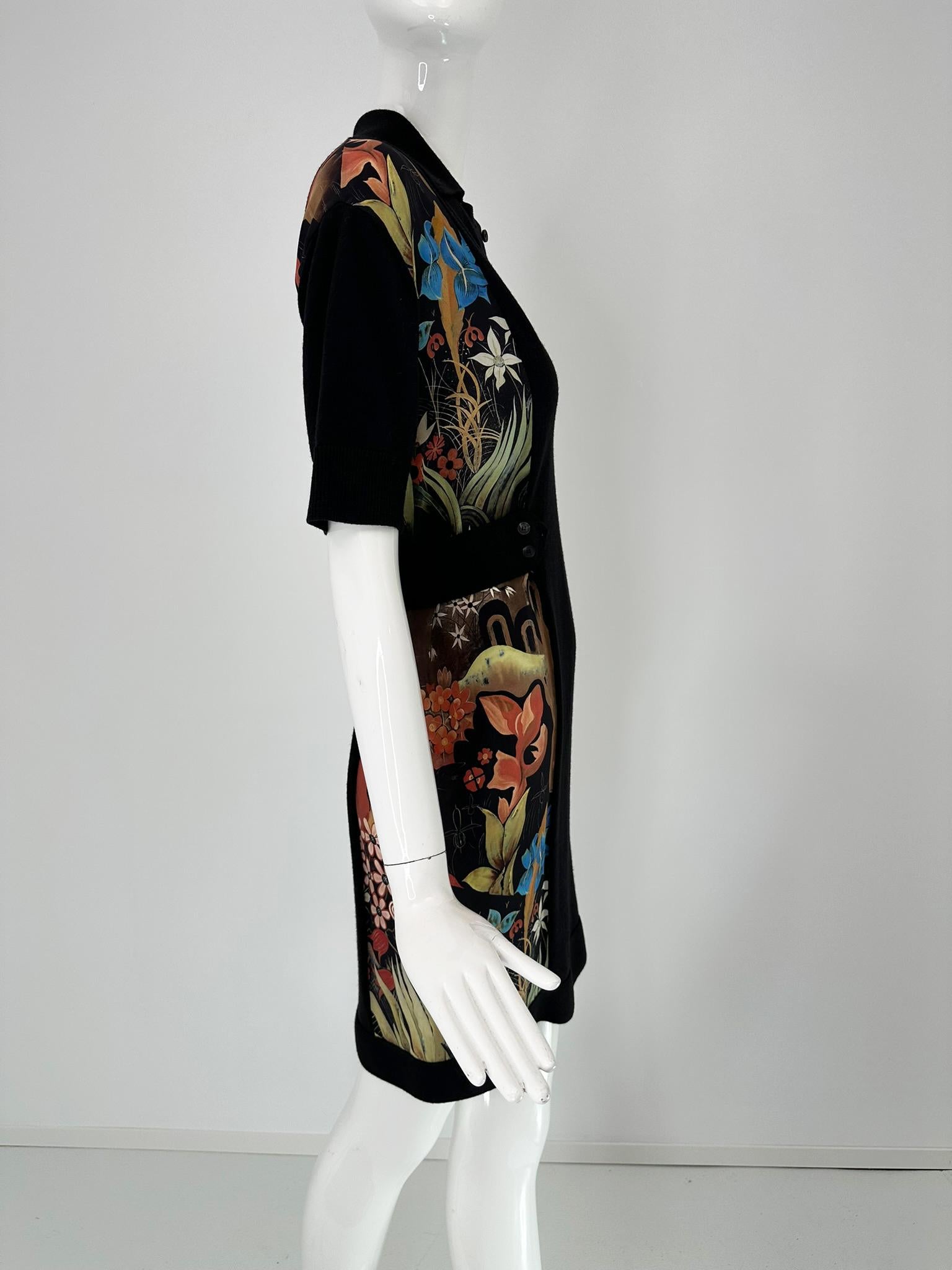 Lanvin Nero Maglia in misto lana con stampa floreale in seta Abito a maniche corte con collo a polo 4 in vendita 11