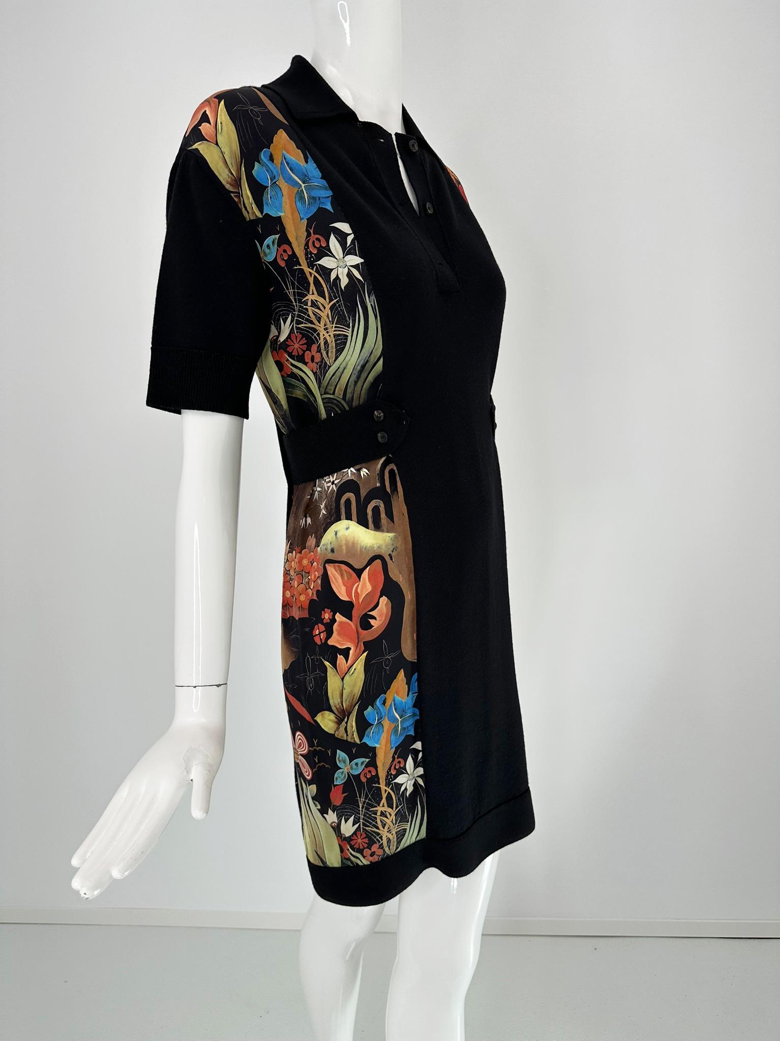 Lanvin Nero Maglia in misto lana con stampa floreale in seta Abito a maniche corte con collo a polo 4 in vendita 12