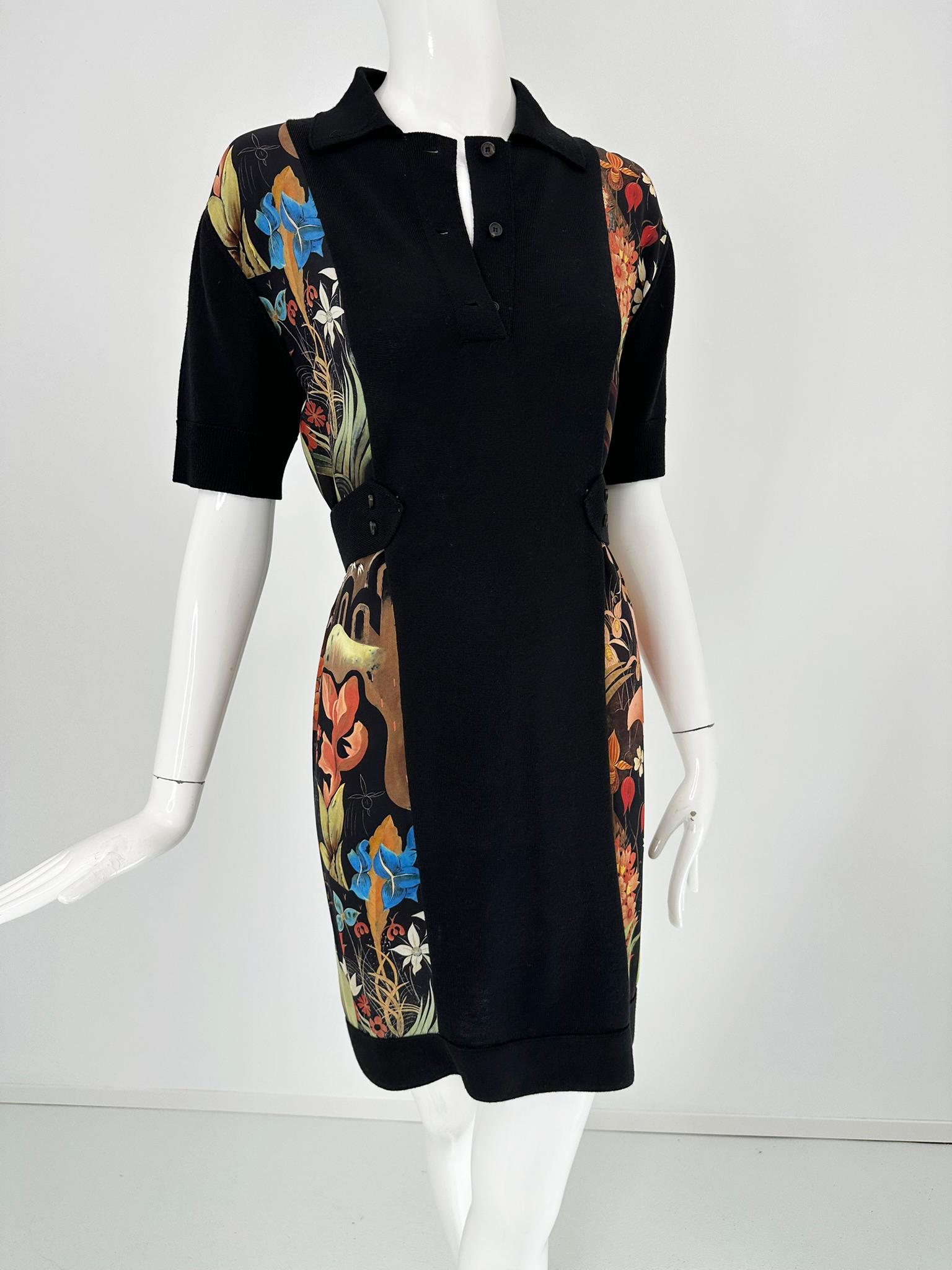 Lanvin Nero Maglia in misto lana con stampa floreale in seta Abito a maniche corte con collo a polo 4 in vendita 14