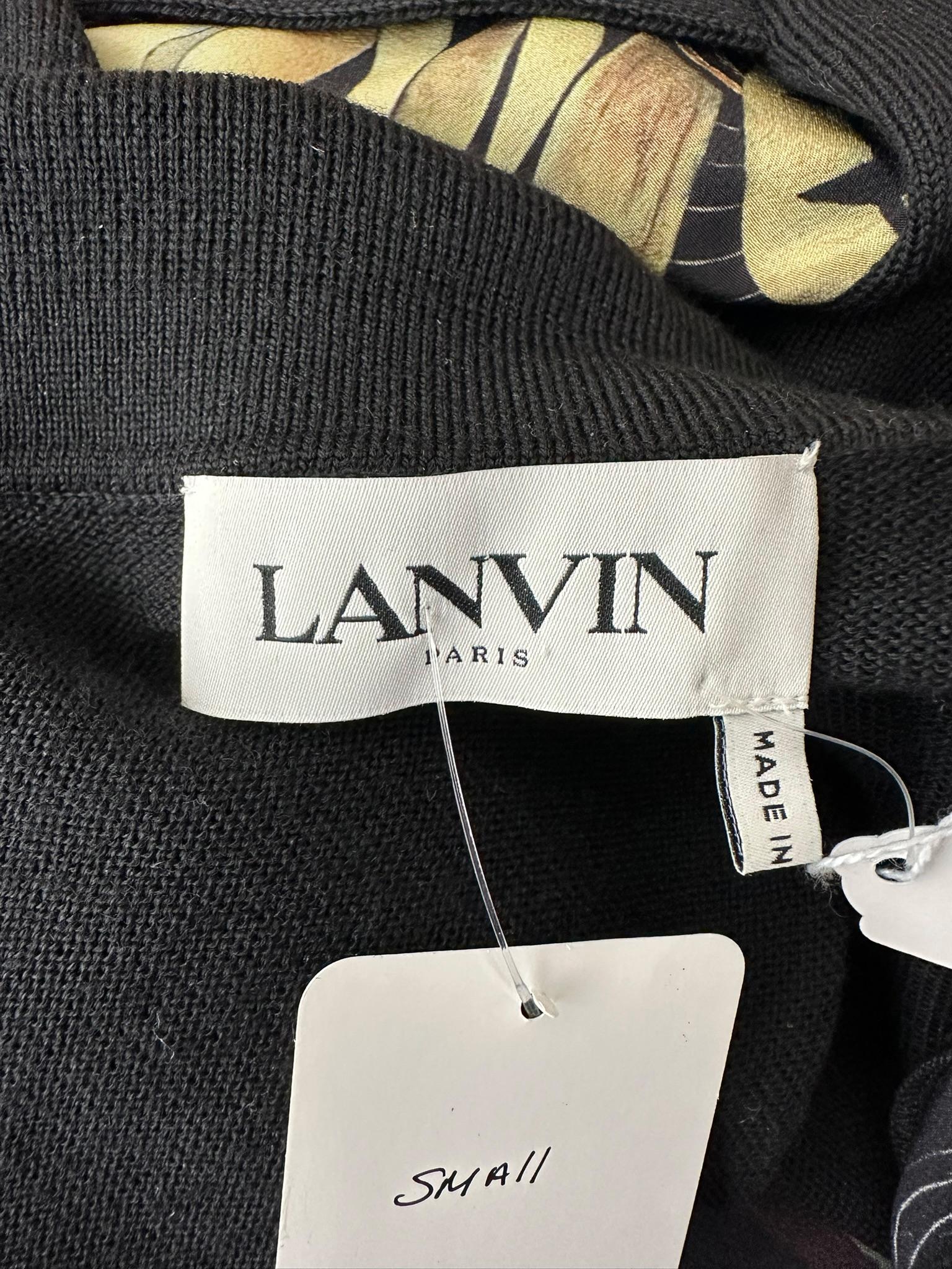 Lanvin Nero Maglia in misto lana con stampa floreale in seta Abito a maniche corte con collo a polo 4 in vendita 15