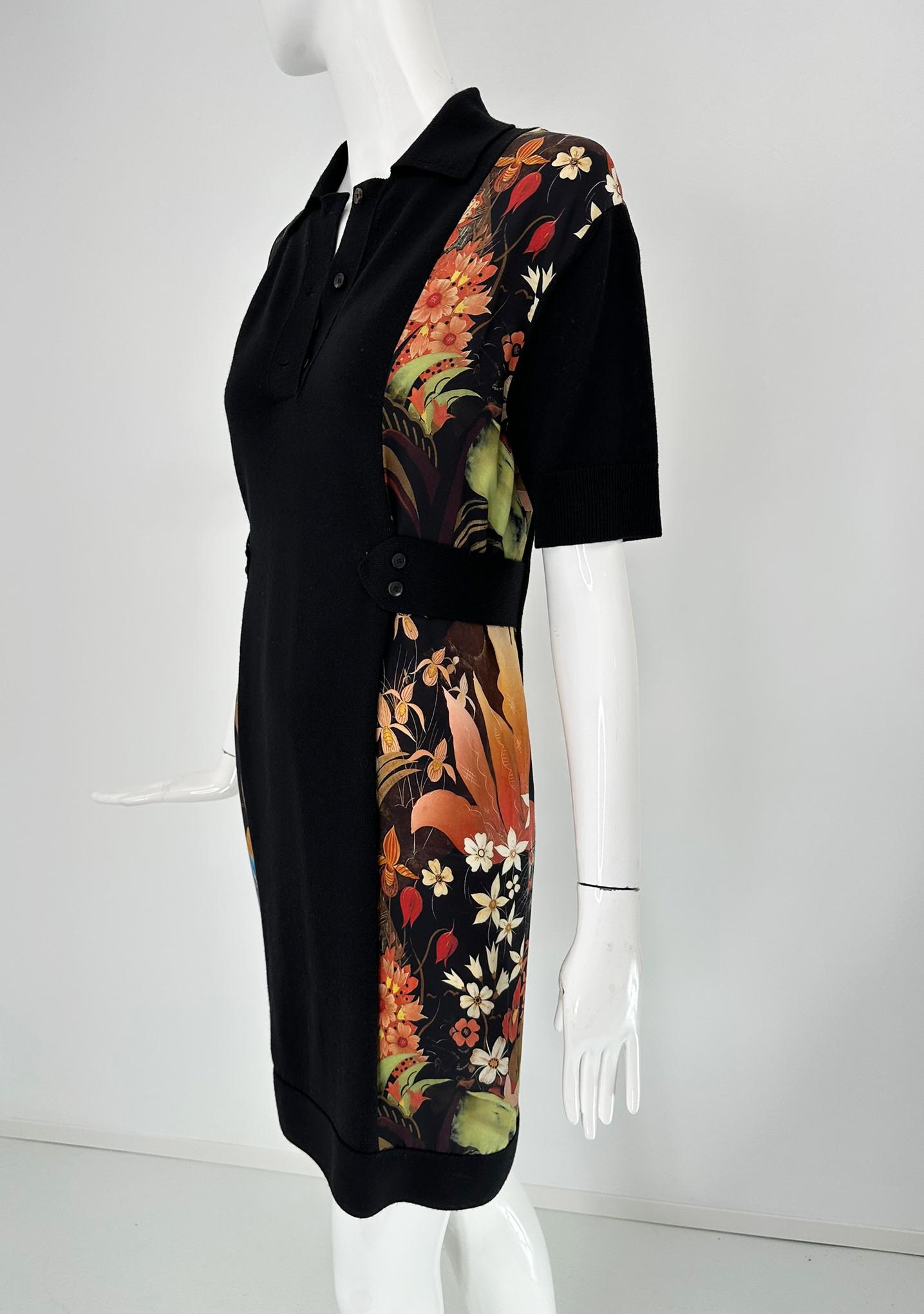 Lanvin Nero Maglia in misto lana con stampa floreale in seta Abito a maniche corte con collo a polo 4 In condizioni ottime in vendita a West Palm Beach, FL