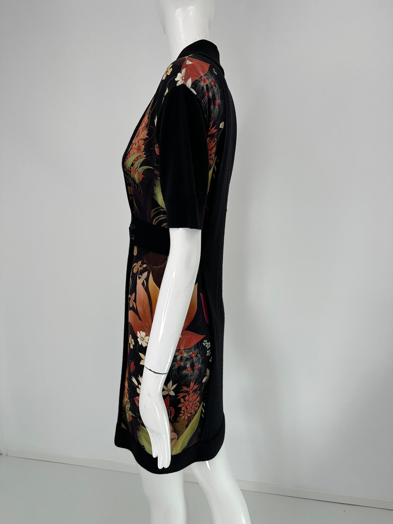 Lanvin Nero Maglia in misto lana con stampa floreale in seta Abito a maniche corte con collo a polo 4 in vendita 1