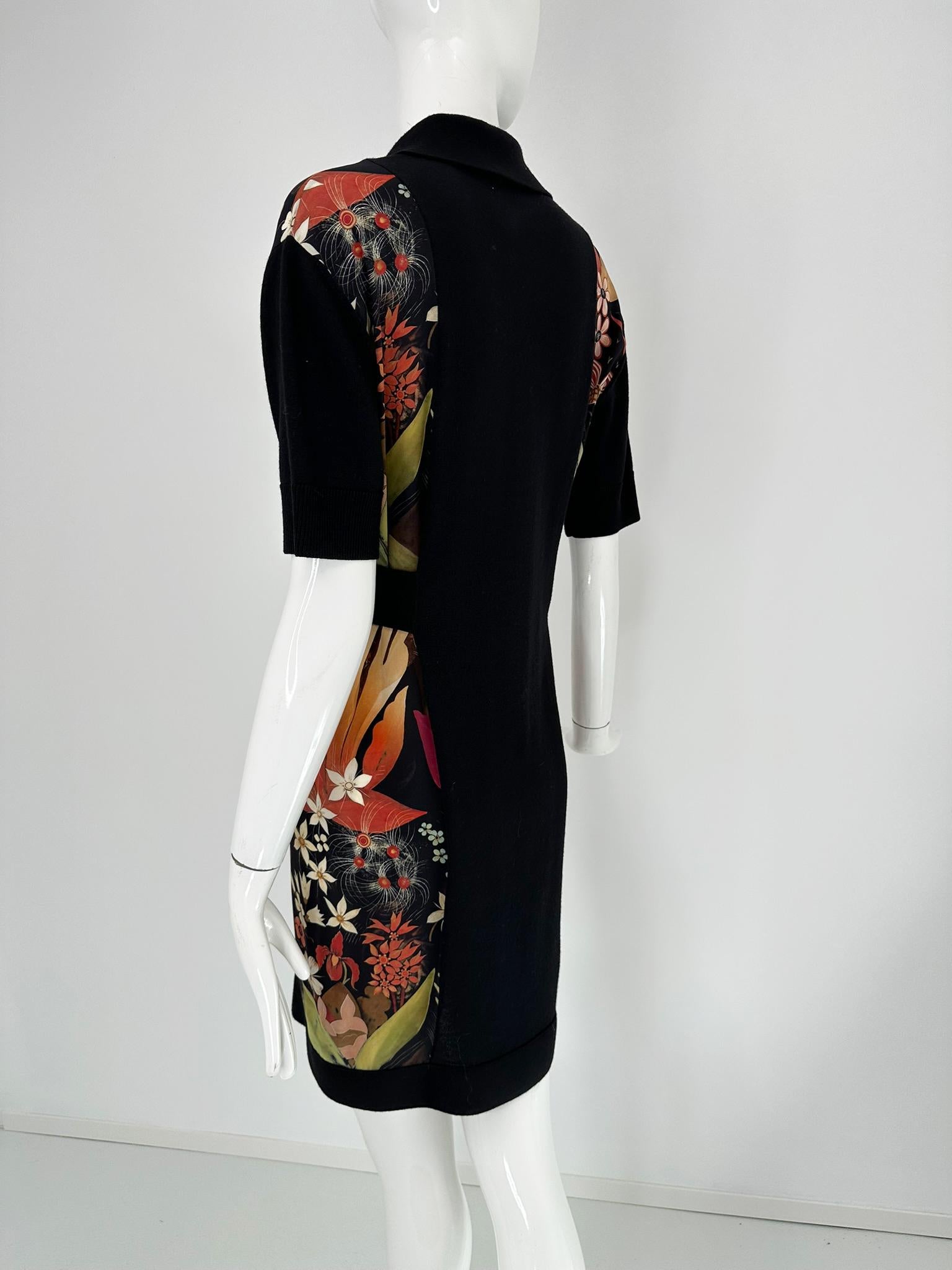 Lanvin Nero Maglia in misto lana con stampa floreale in seta Abito a maniche corte con collo a polo 4 in vendita 3