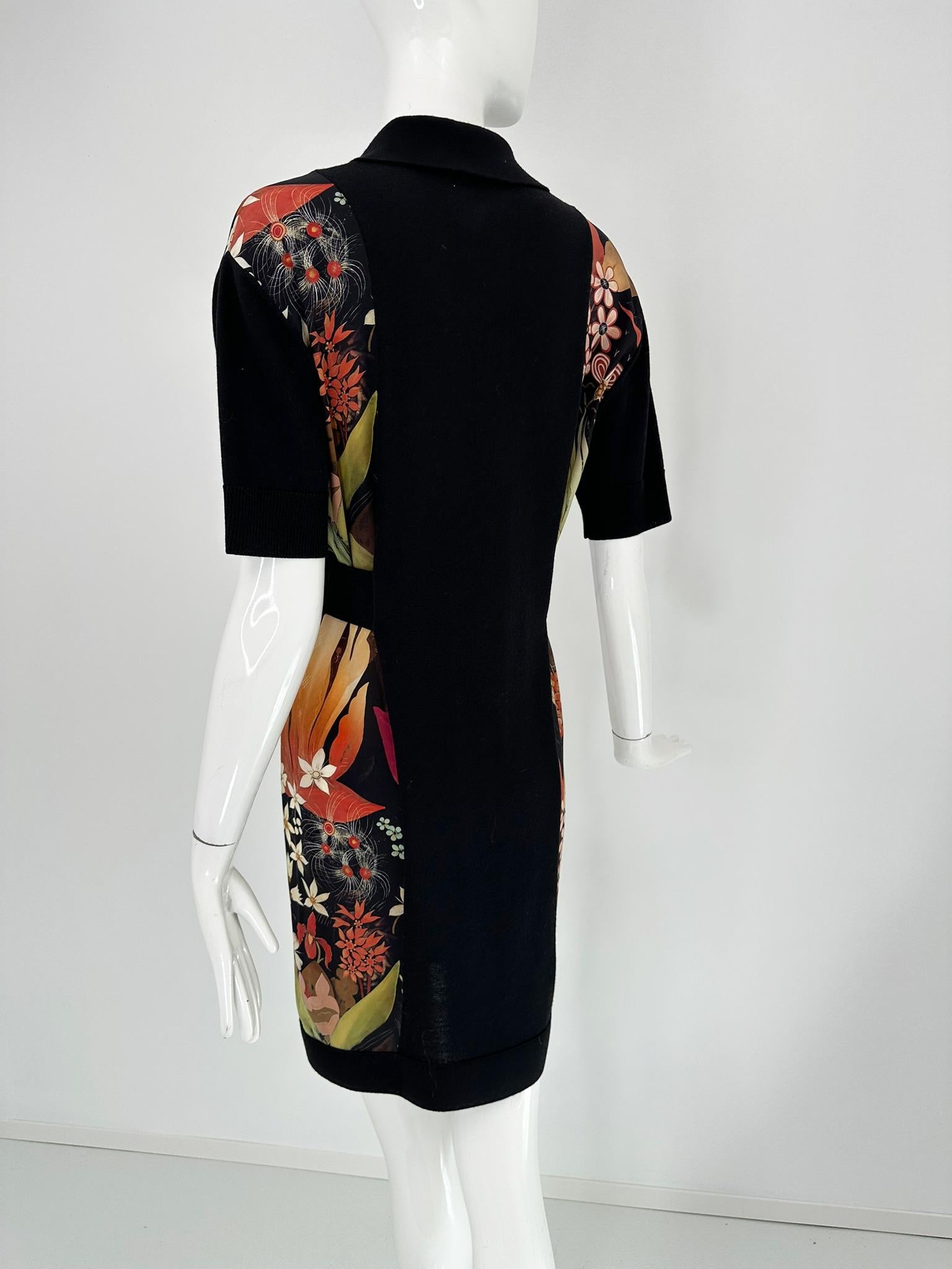 Lanvin Nero Maglia in misto lana con stampa floreale in seta Abito a maniche corte con collo a polo 4 in vendita 4