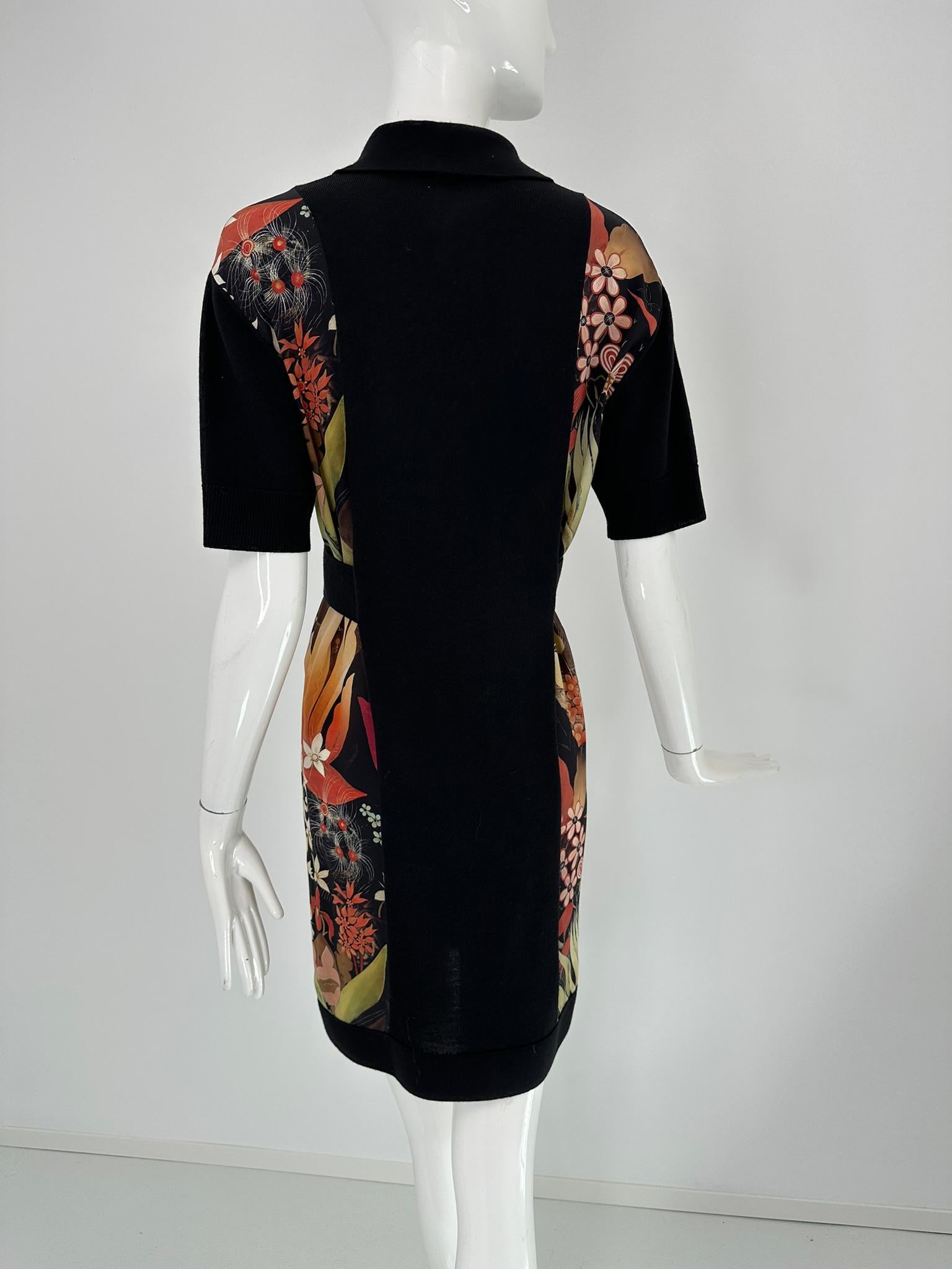 Lanvin Nero Maglia in misto lana con stampa floreale in seta Abito a maniche corte con collo a polo 4 in vendita 5