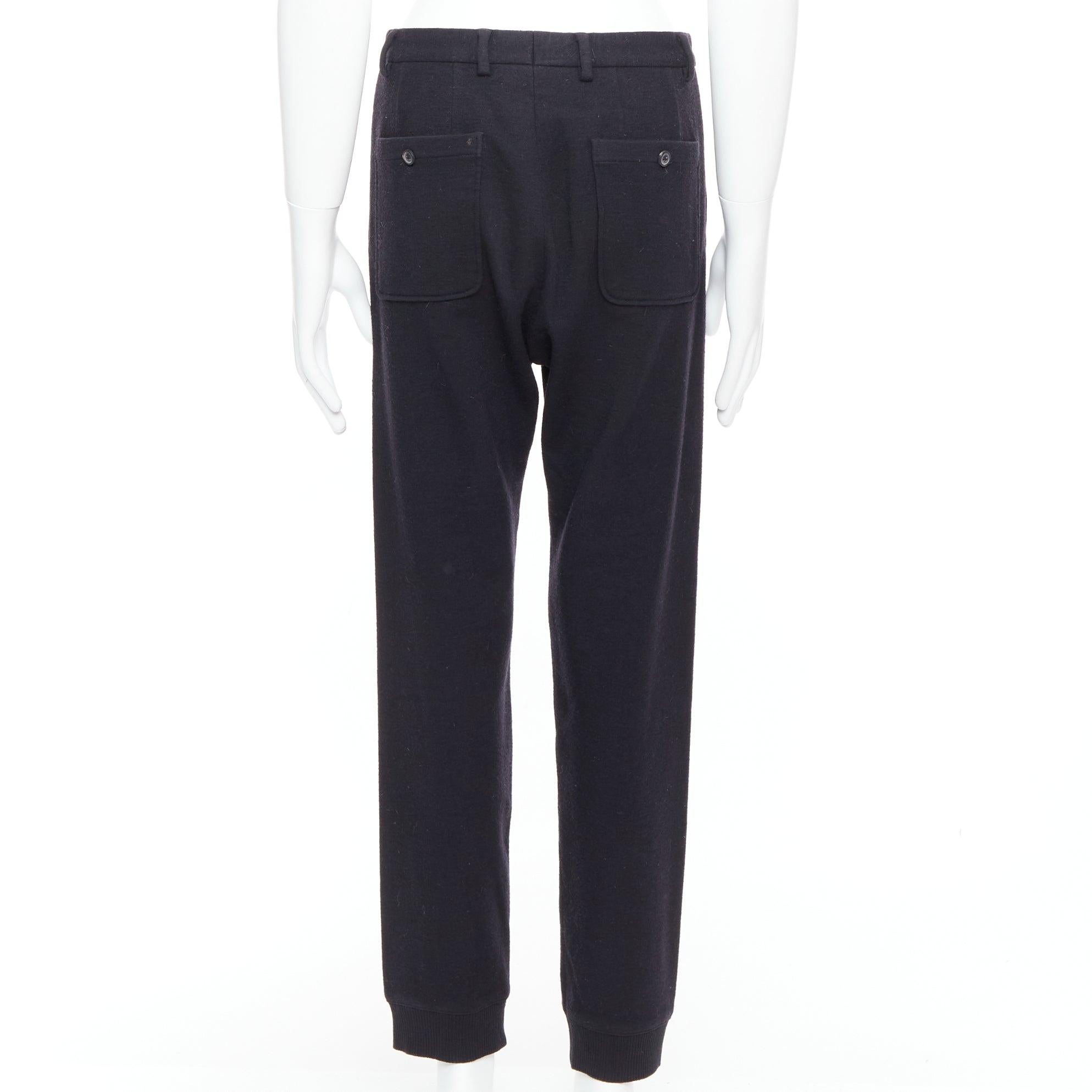 Uomo LANVIN pantaloni jogger in lana nera con tasche posteriori e orlo lavorato a maglia in vendita