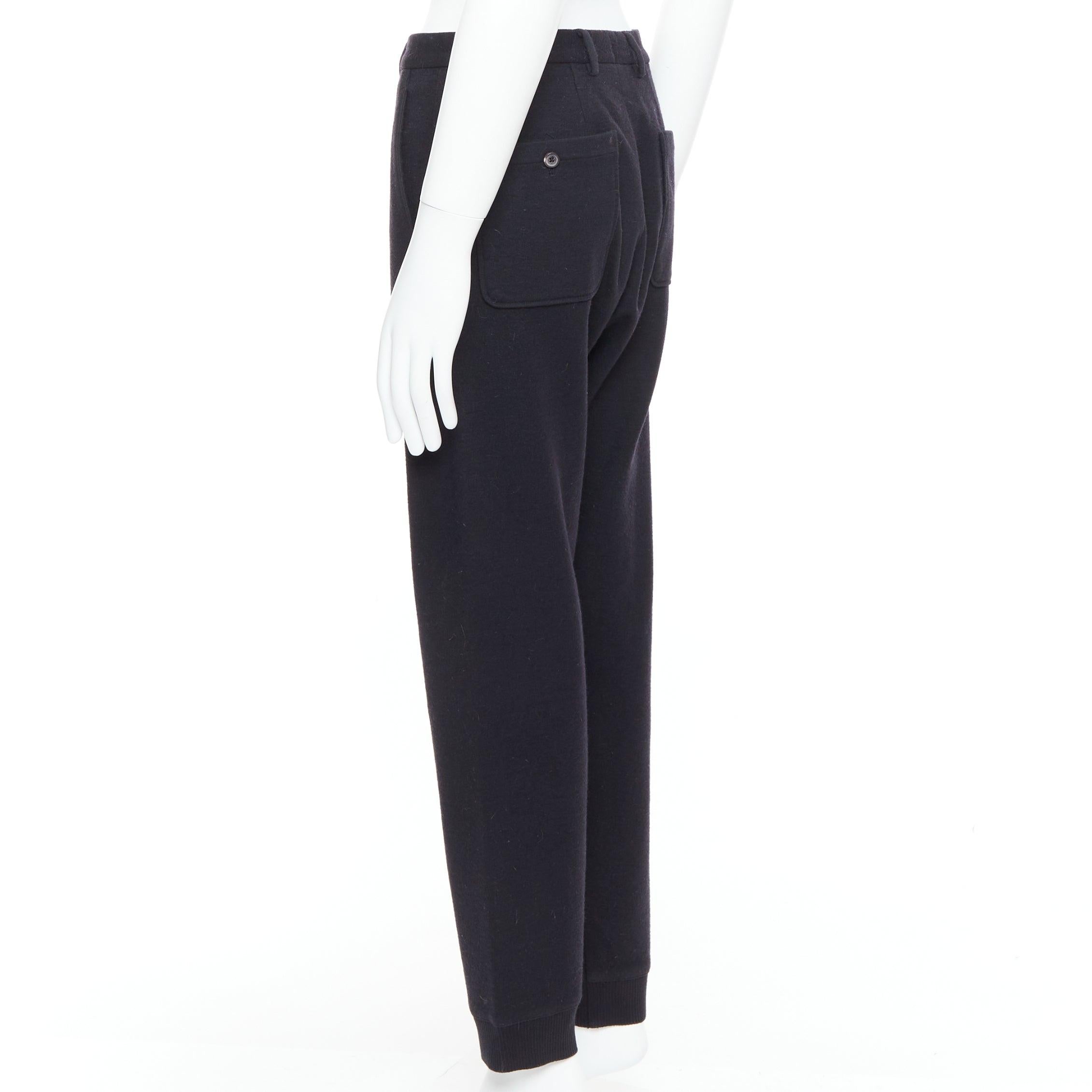 LANVIN pantaloni jogger in lana nera con tasche posteriori e orlo lavorato a maglia in vendita 1