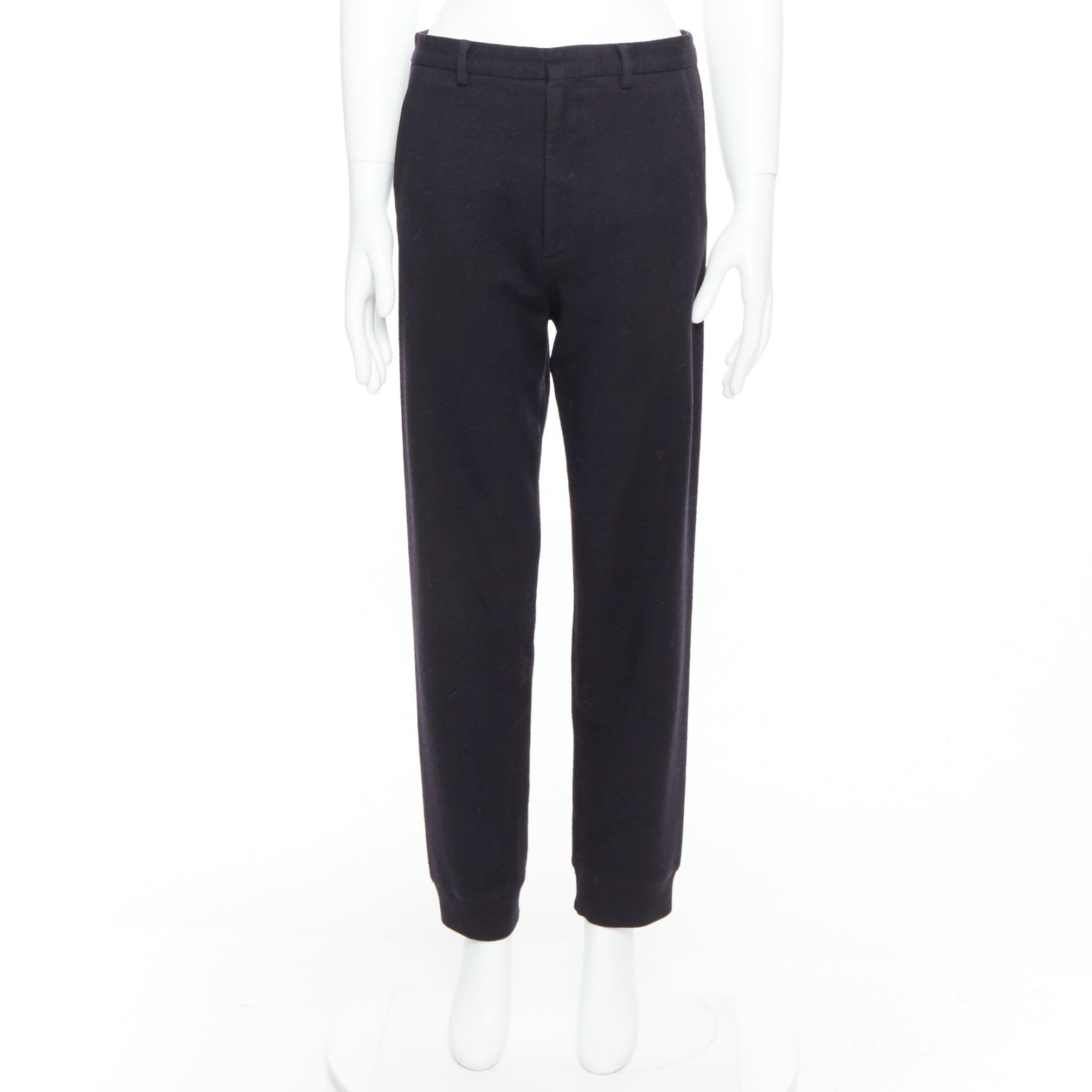 LANVIN pantaloni jogger in lana nera con tasche posteriori e orlo lavorato a maglia in vendita 4