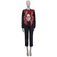 LANVIN black wool & red MASK EMBROIDERED Crewneck Sweater 36 XS