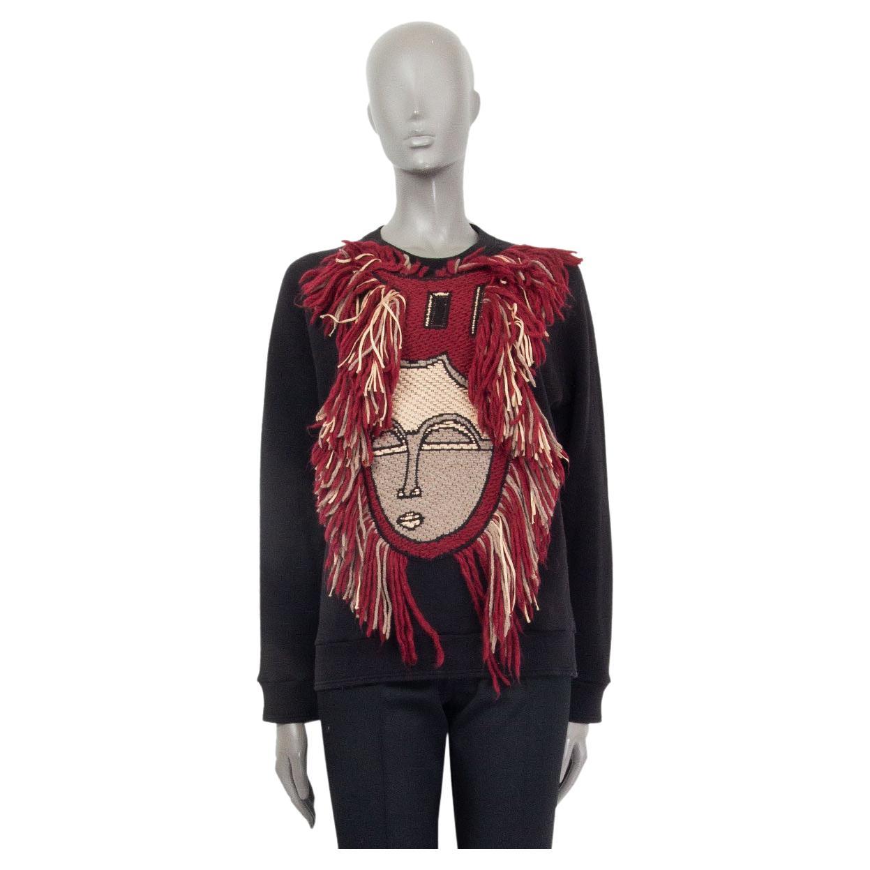 LANVIN black wool & red MASK EMBROIDERED Crewneck Sweater 36 XS For Sale