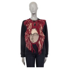 LANVIN black wool & red MASK EMBROIDERED Crewneck Sweater 36 XS