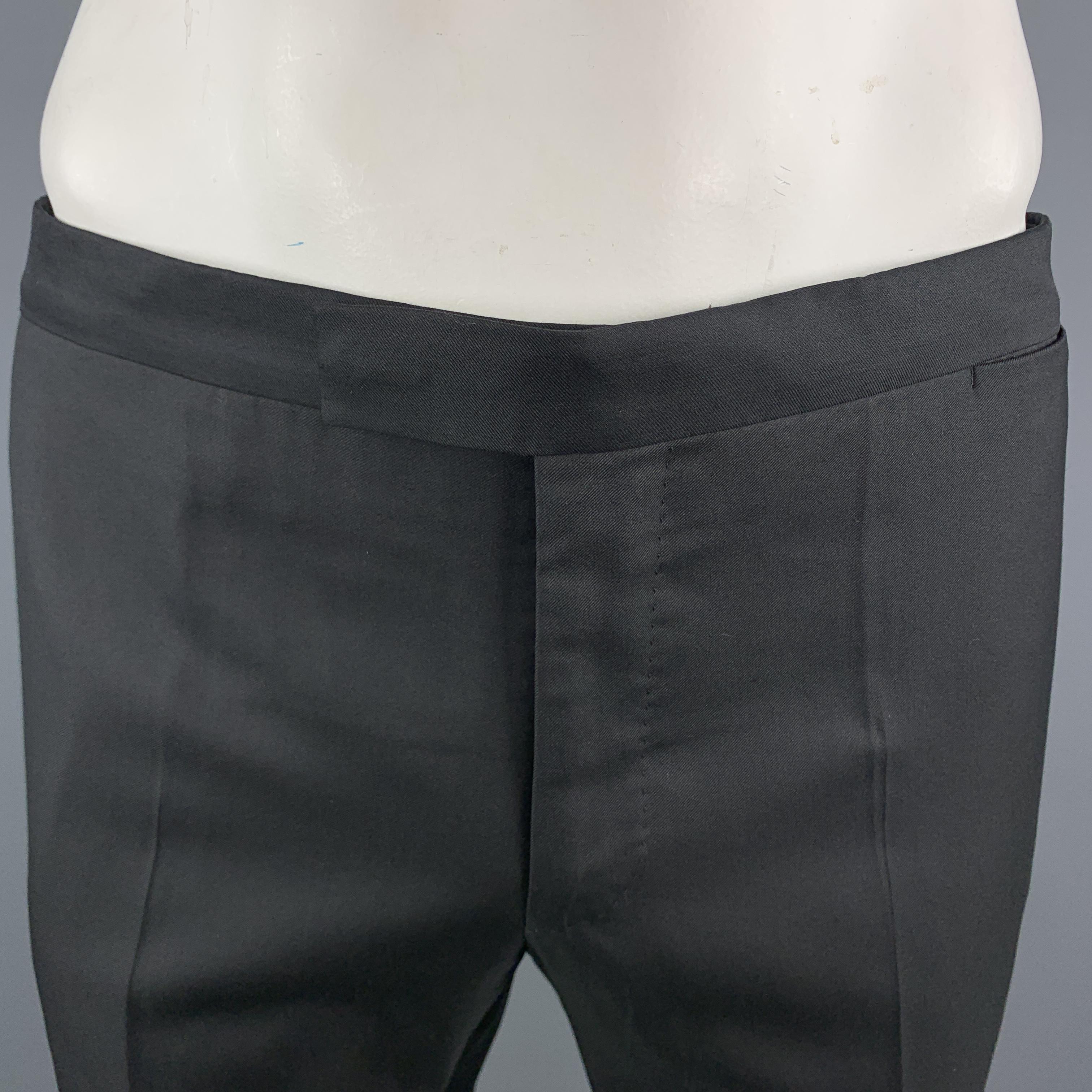 LANVIN Black Wool Tab Waistband Satin Stripe Tuxedo Pants at 1stDibs tuxedo pants satin stripe