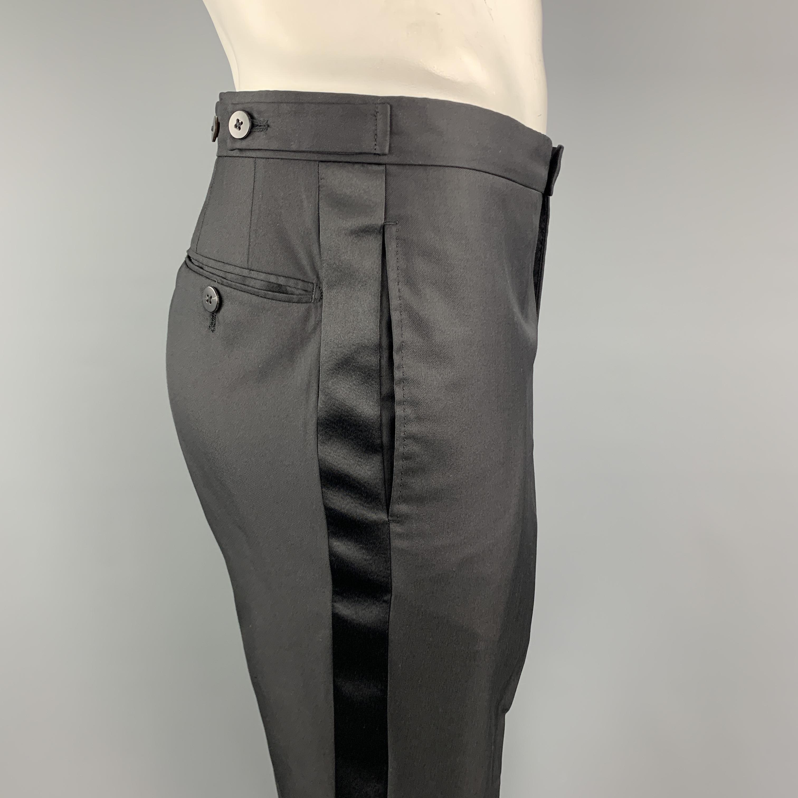 LANVIN Black Wool Tab Waistband Satin Stripe Tuxedo Pants at 1stDibs tuxedo pants satin stripe
