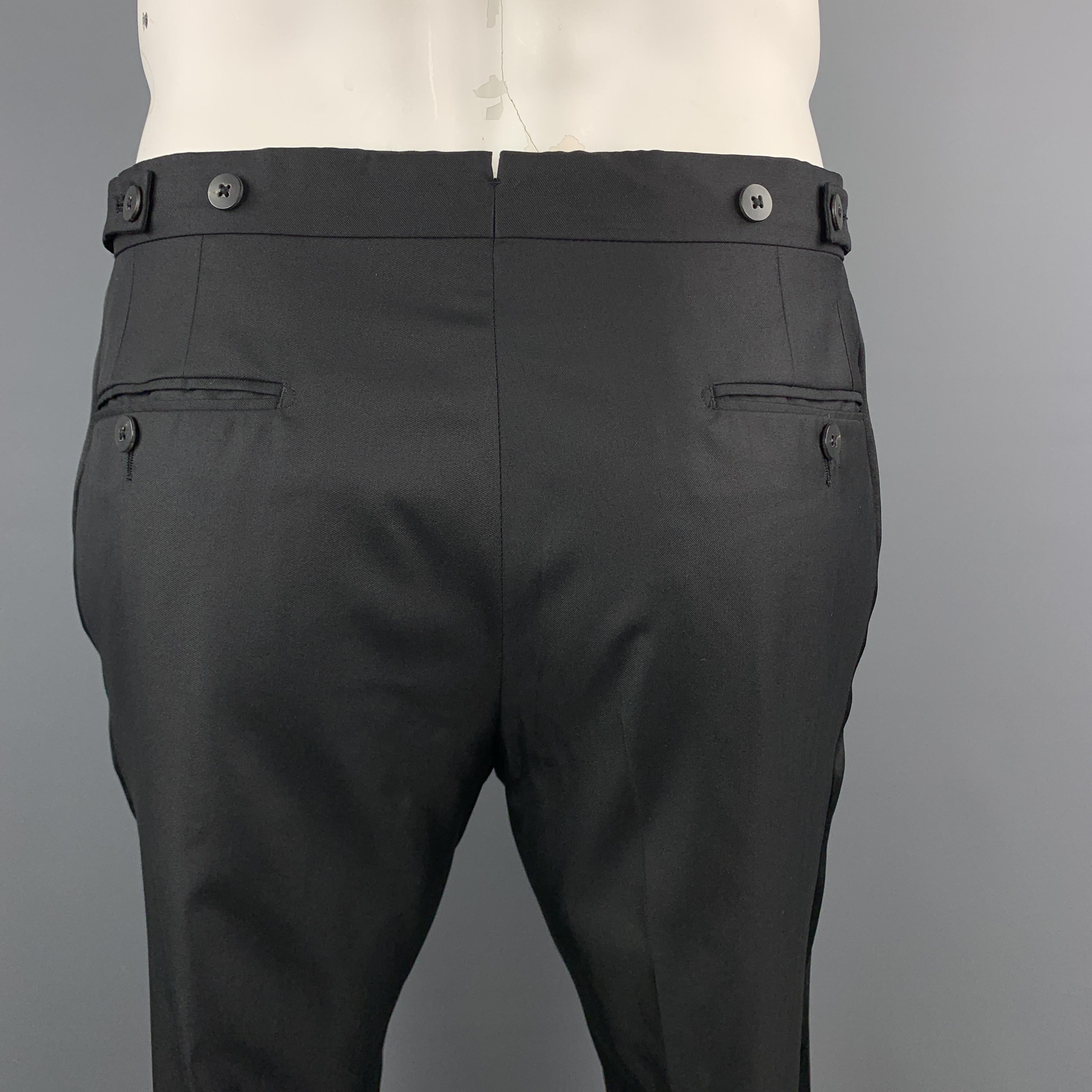 LANVIN Black Wool Tab Waistband Satin Stripe Tuxedo Pants at 1stDibs tuxedo pants satin stripe