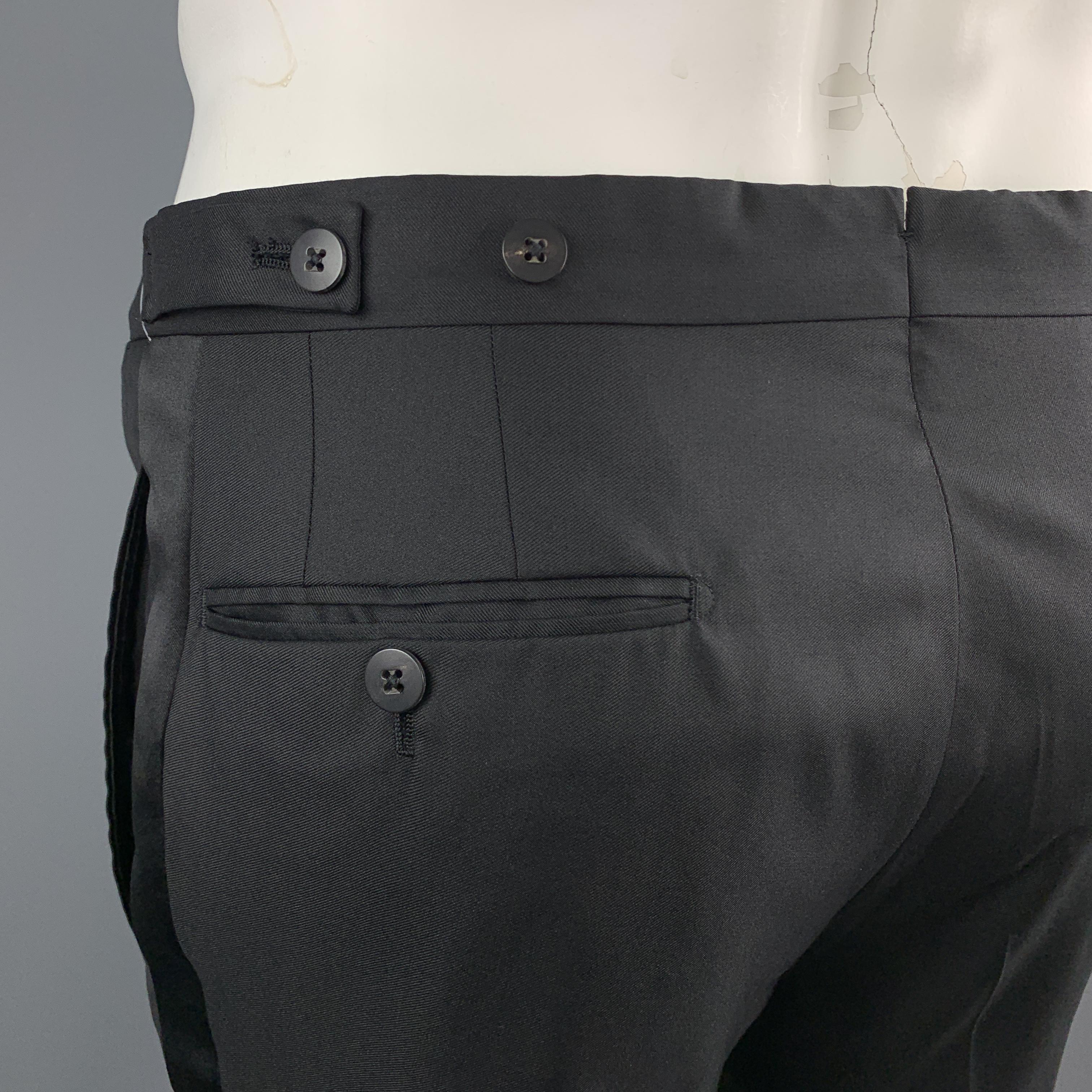 LANVIN Black Wool Tab Waistband Satin Stripe Tuxedo Pants at 1stDibs tuxedo pants satin stripe