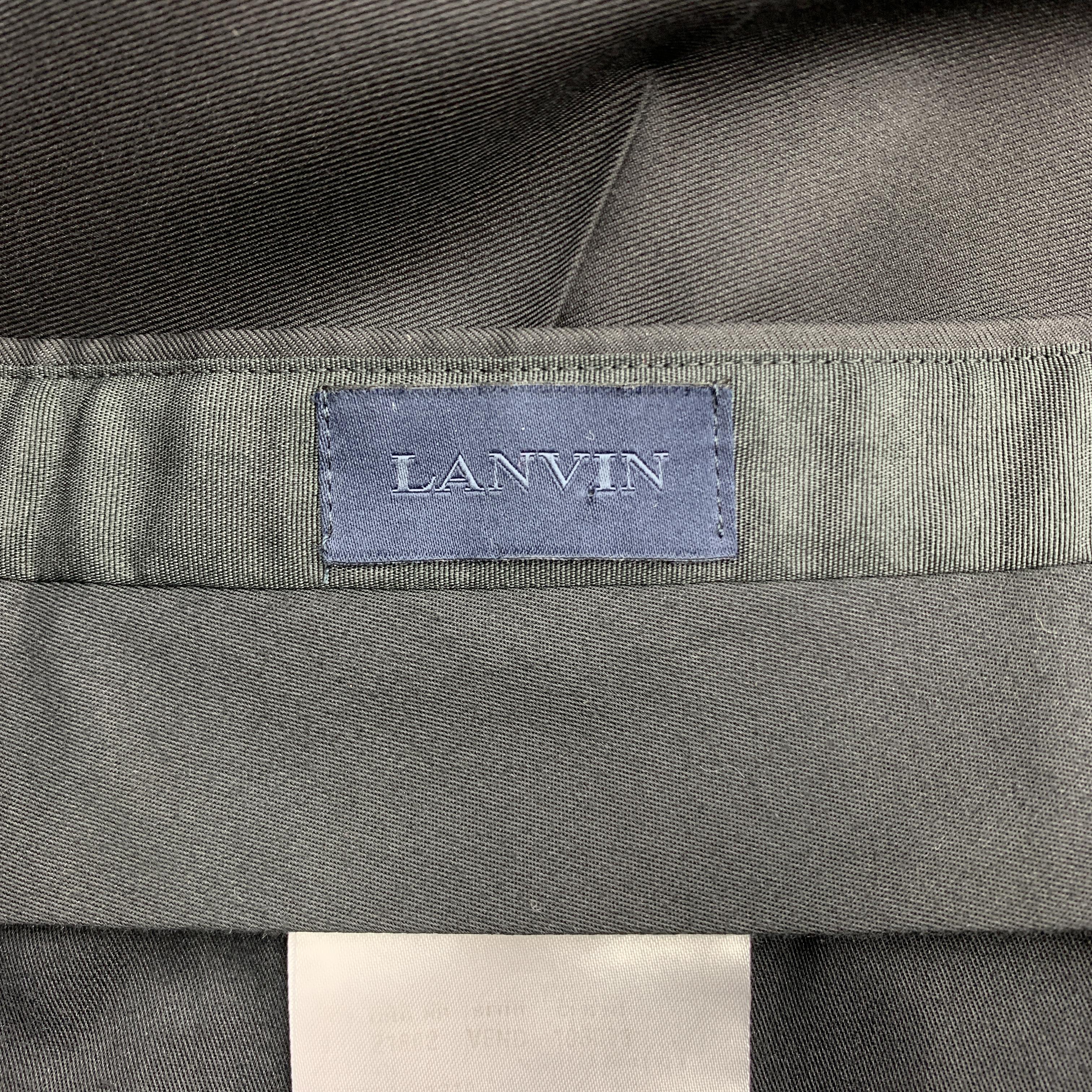 LANVIN Black Wool Tab Waistband Satin Stripe Tuxedo Pants 3