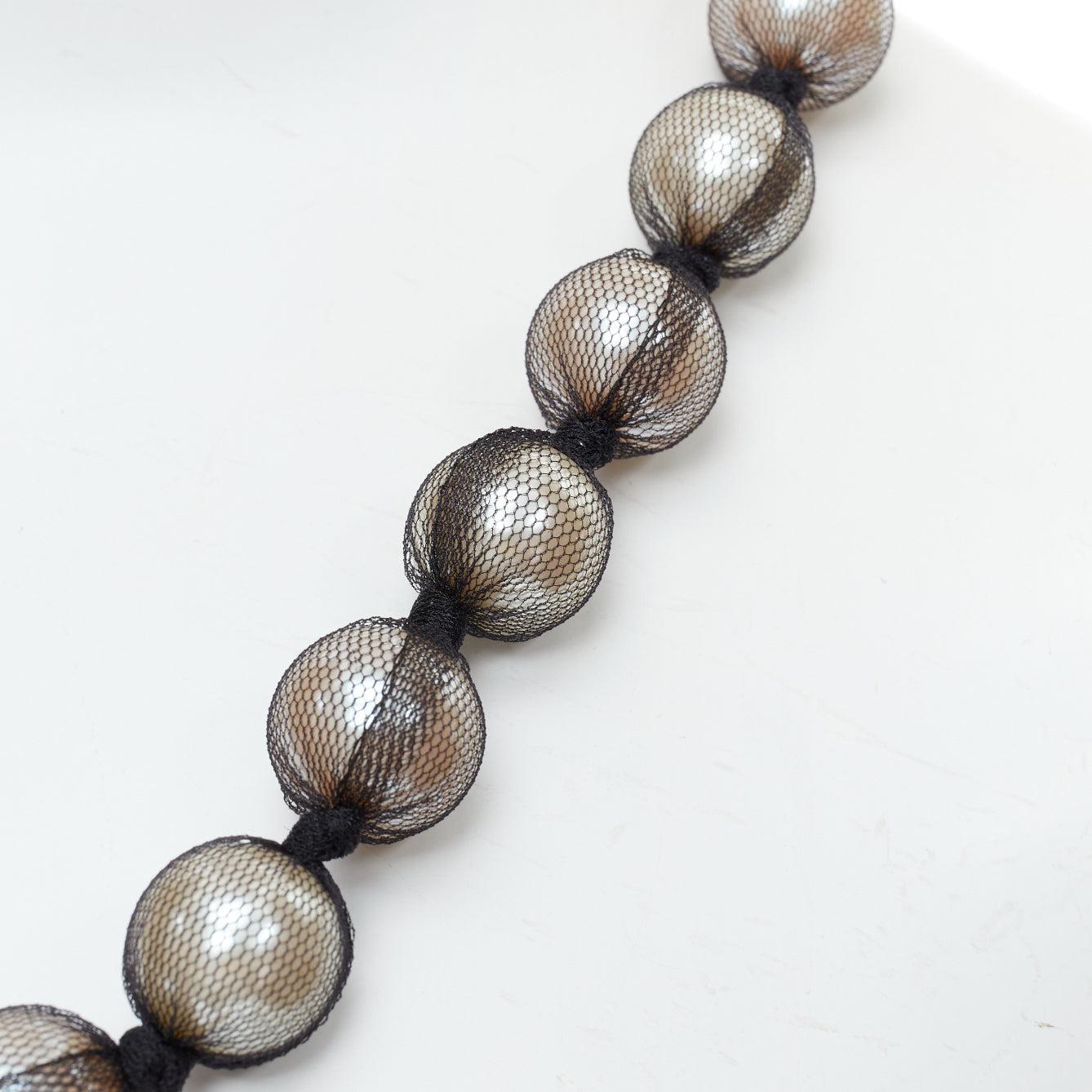Women's LANVIN black wrapped large faux pearl double ribbon tie princess necklace For Sale