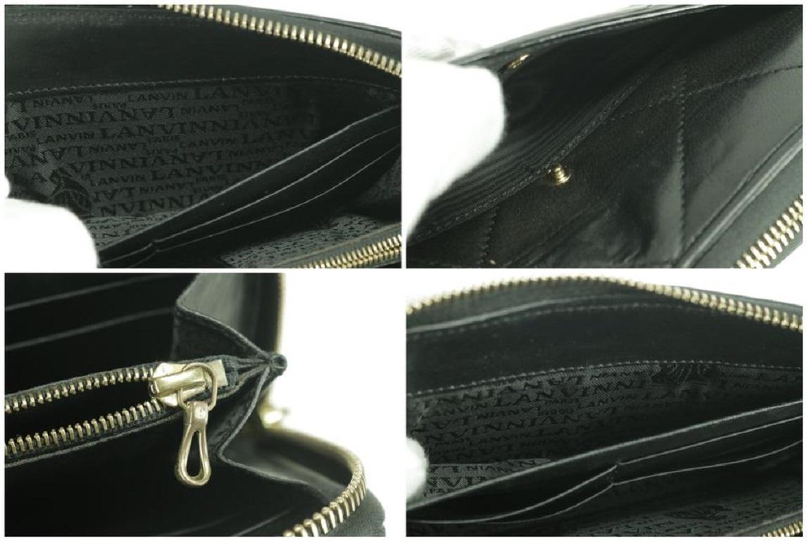 Lanvin Schwarze Clutch mit Reißverschluss aus gestepptem langem Leder um 21lk0123 Brieftasche im Angebot 7