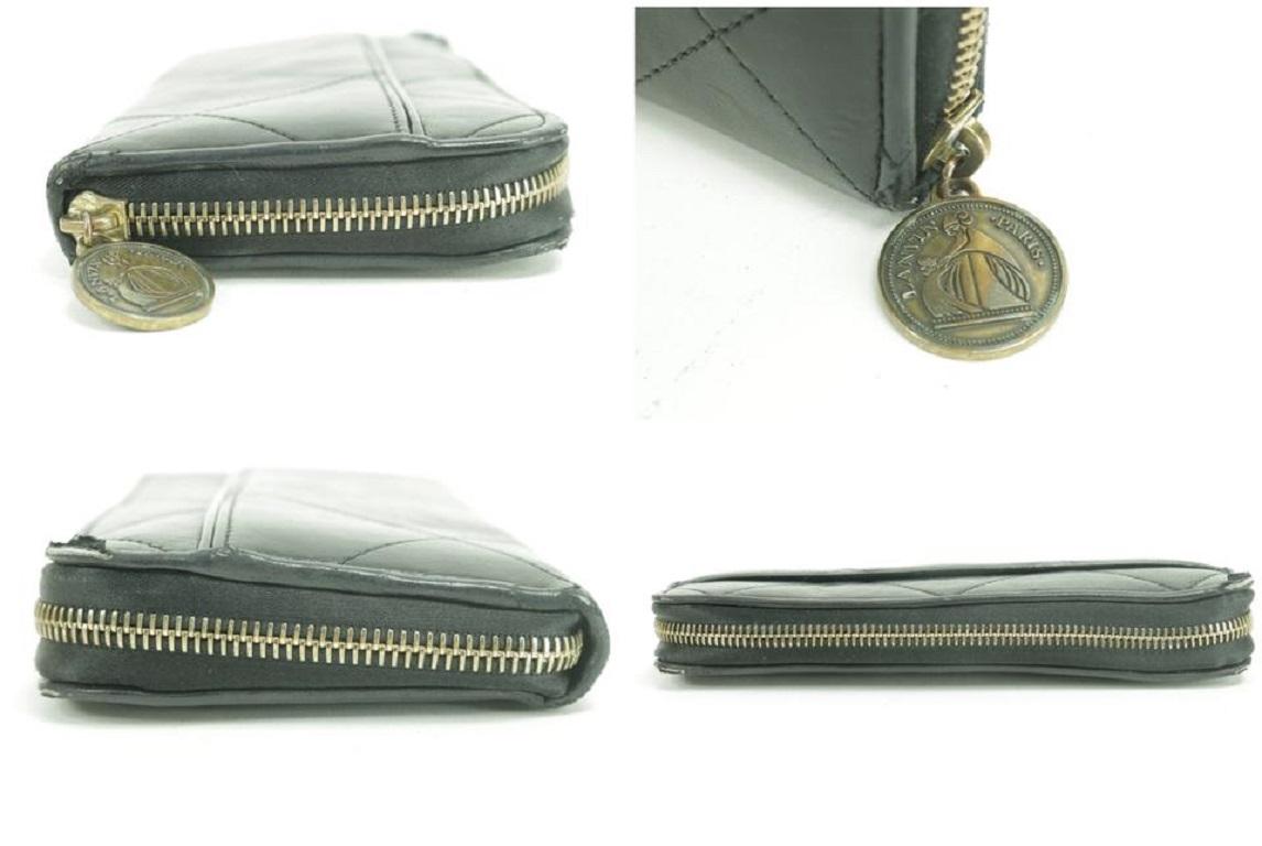 Lanvin Schwarze Clutch mit Reißverschluss aus gestepptem langem Leder um 21lk0123 Brieftasche im Angebot 5