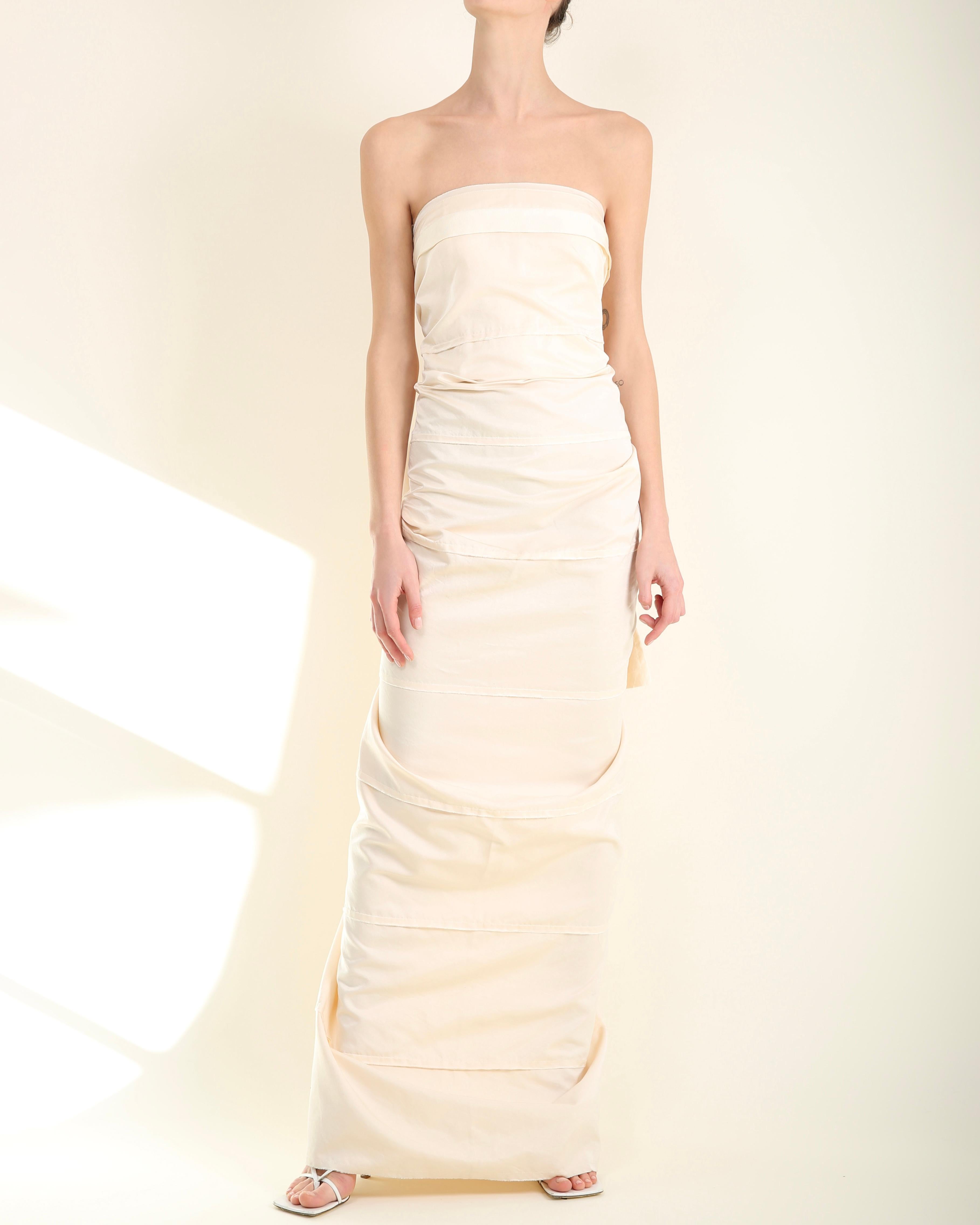 Lanvin Blanche 2013 trägerloses Hochzeitskleid aus Seide mit gerafftem Elfenbein und Schleife hinten F42 im Zustand „Gut“ im Angebot in Paris, FR